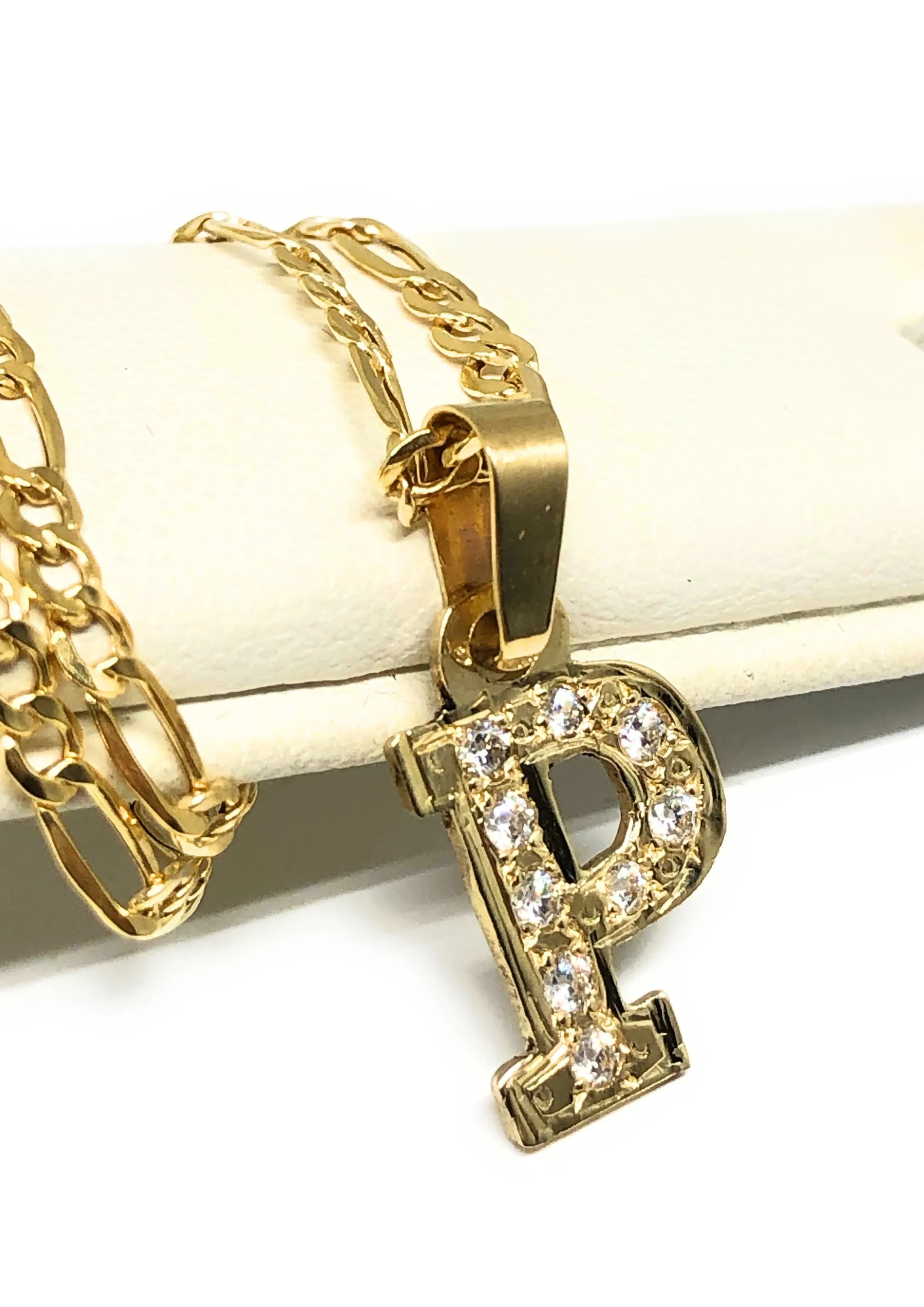 10k Solid Gold Yellow Custom Initial CZ Pendant Necklace