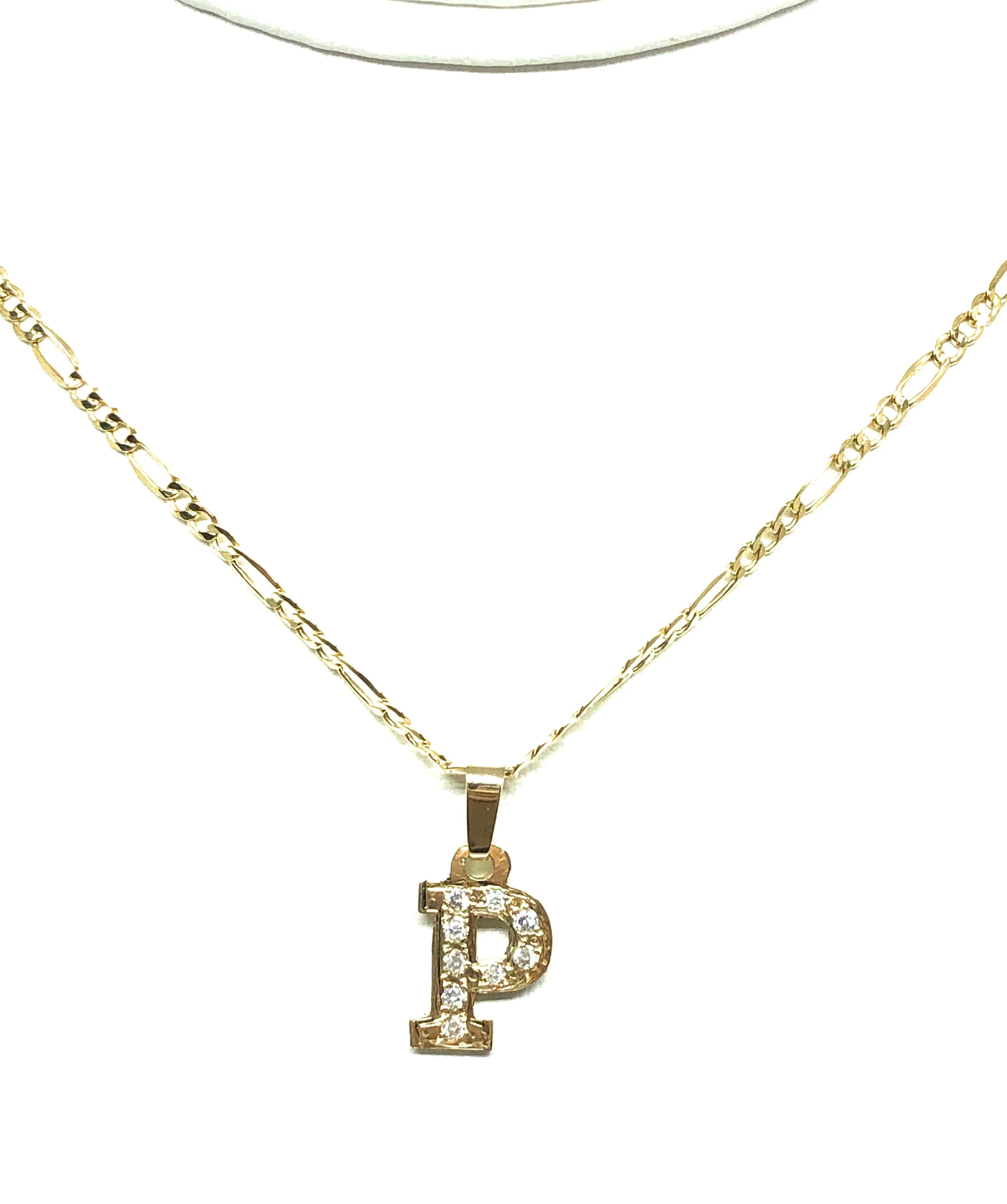 10k Solid Gold Yellow Custom Initial CZ Pendant Necklace