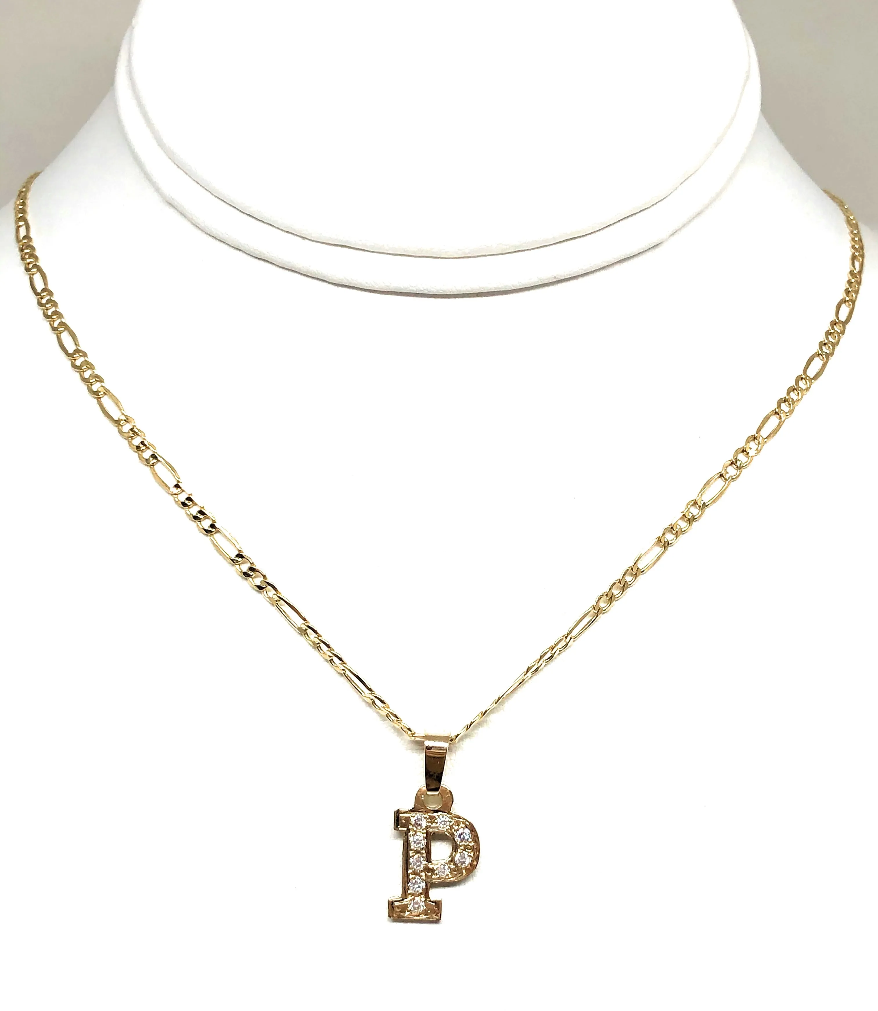 10k Solid Gold Yellow Custom Initial CZ Pendant Necklace