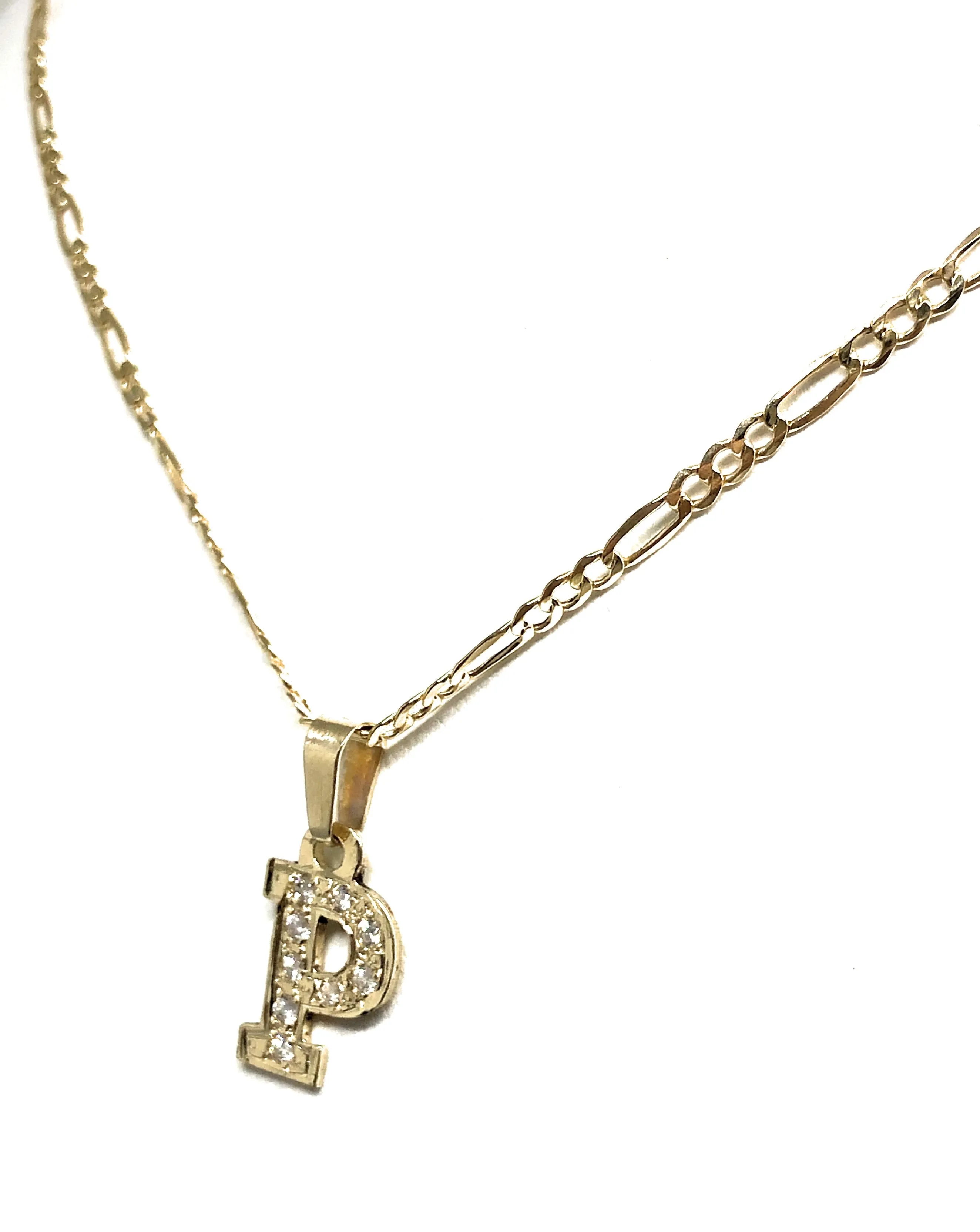 10k Solid Gold Yellow Custom Initial CZ Pendant Necklace