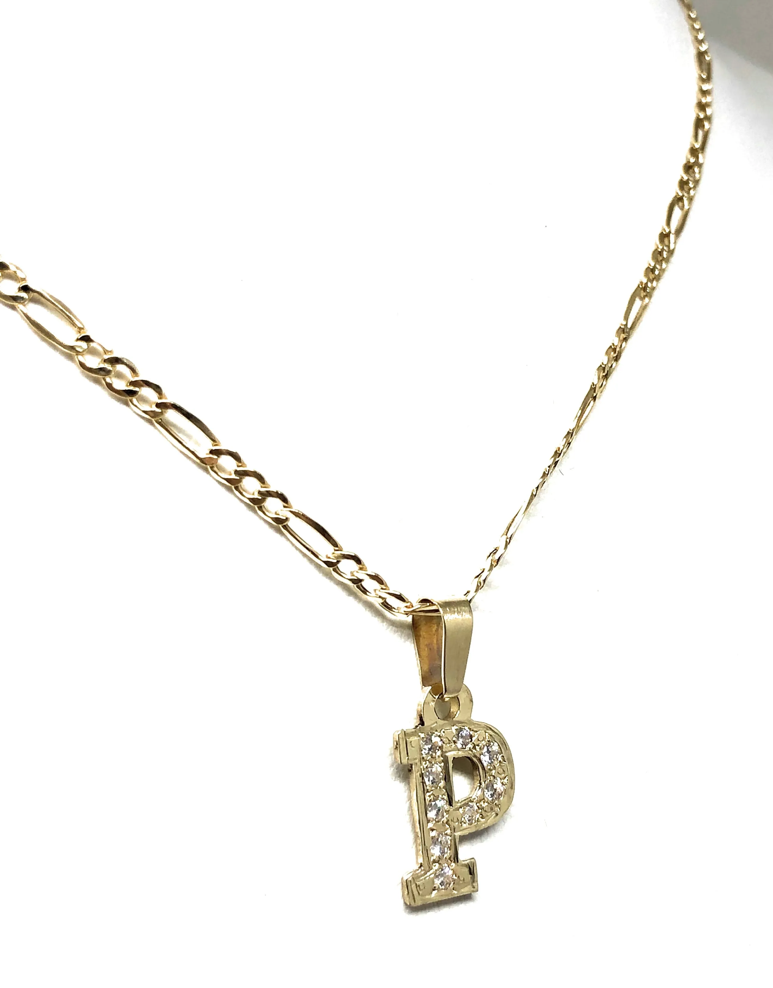 10k Solid Gold Yellow Custom Initial CZ Pendant Necklace