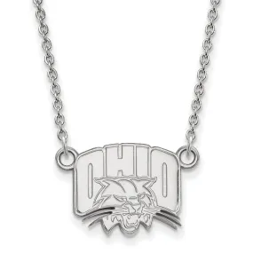 10k White Gold Ohio U Small Pendant Necklace