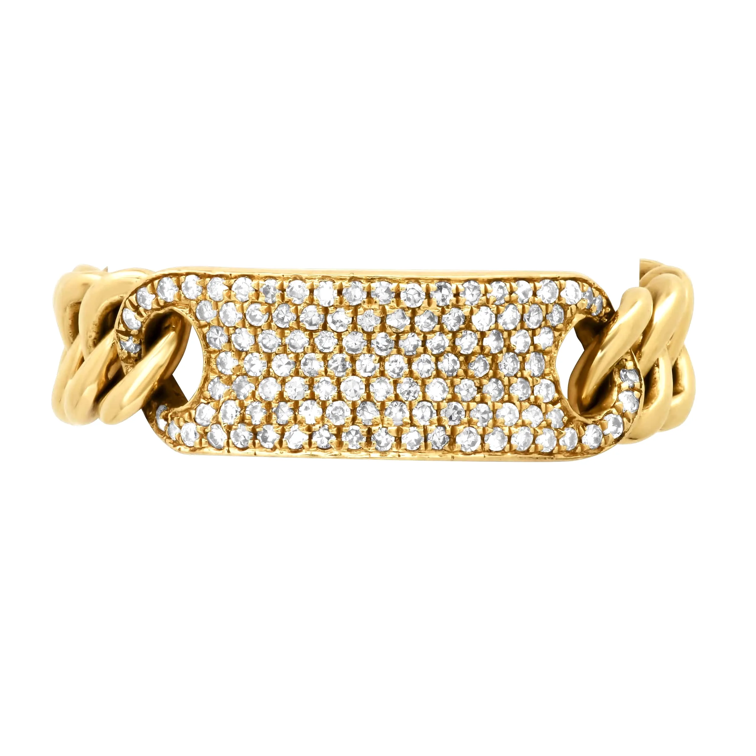 14K Gold Diamond Bar Cuban Chain Link Micro-Pave Ring