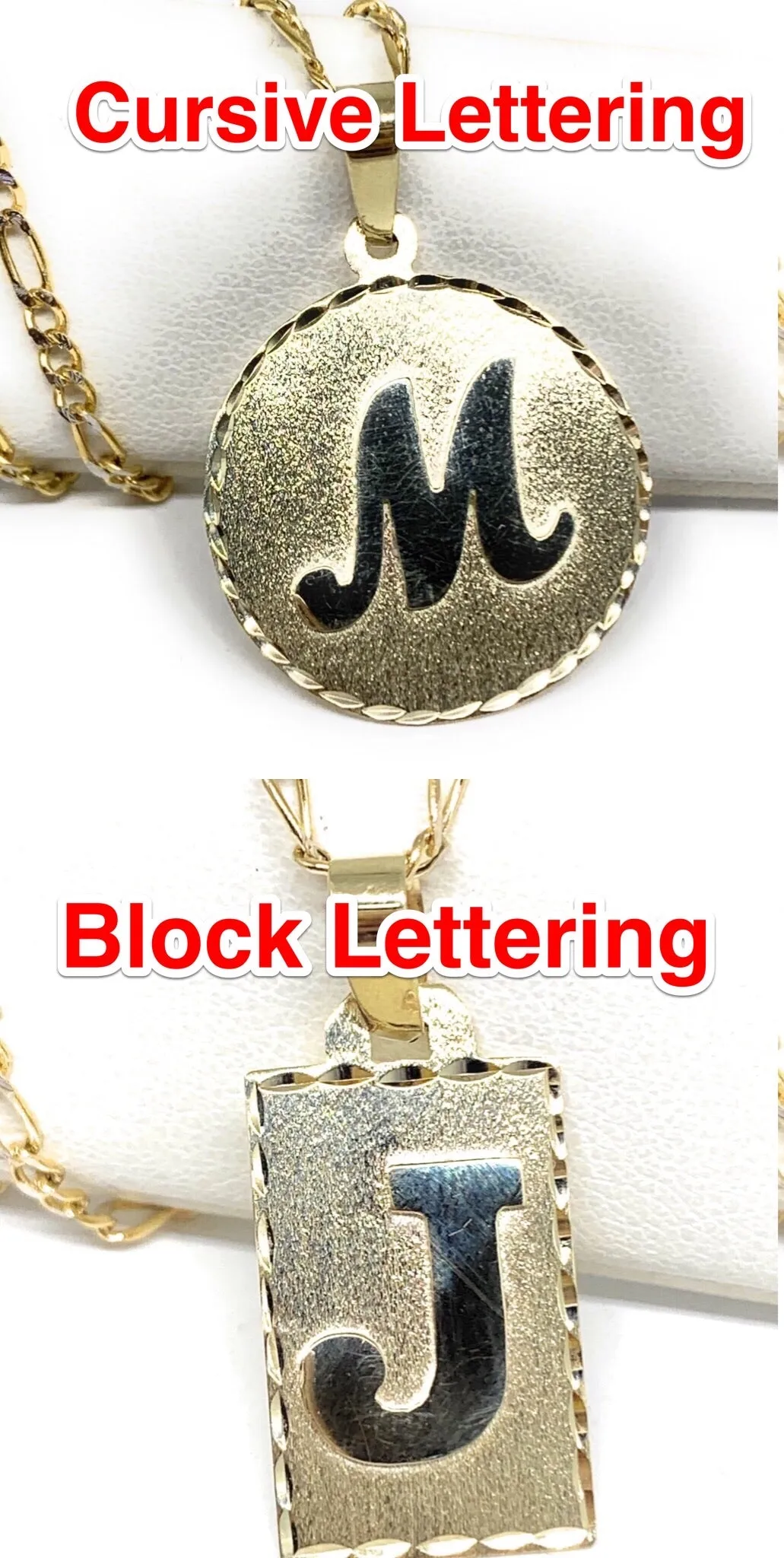 14k Solid Gold Yellow Custom Initial Pendant Necklace with Chain Options