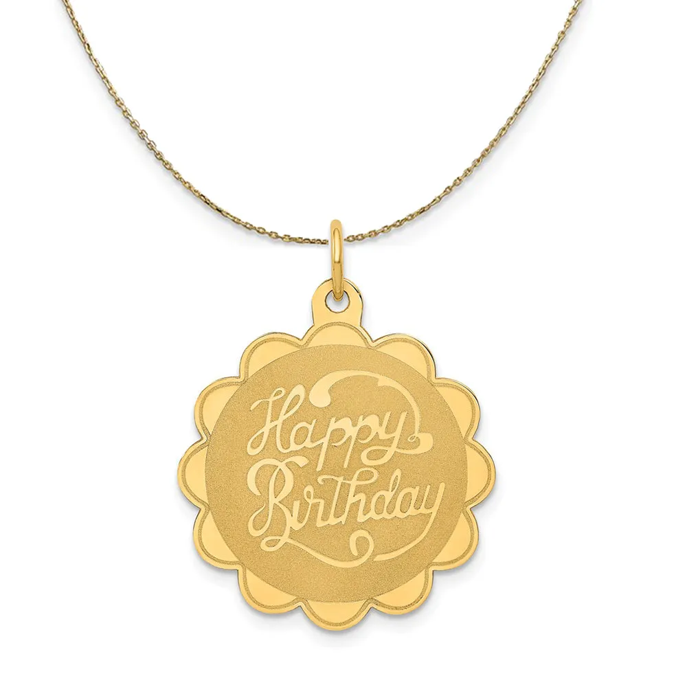 14k Yellow Gold Happy Birthday Disc Necklace