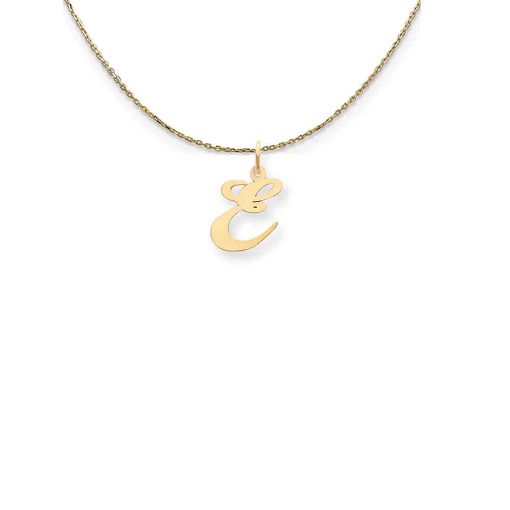 14k Yellow Gold Small Fancy Script Initial E Necklace