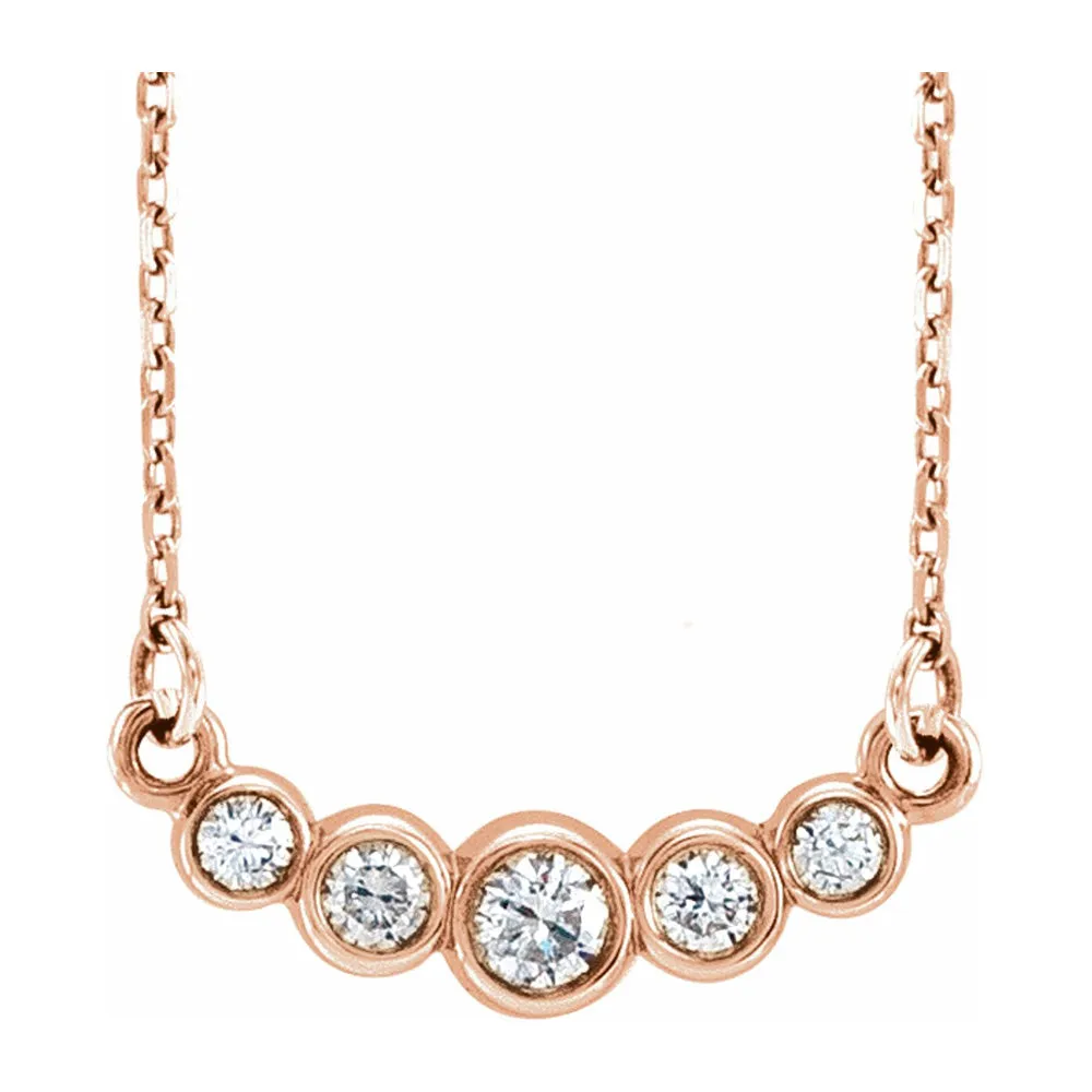 14K Yellow, White or Rose Gold & Diamond 5 Stone Necklace, 16-18 Inch