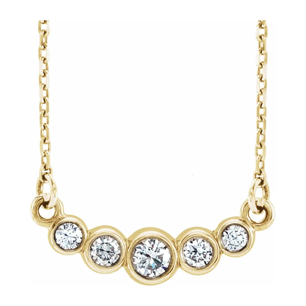 14K Yellow, White or Rose Gold & Diamond 5 Stone Necklace, 16-18 Inch