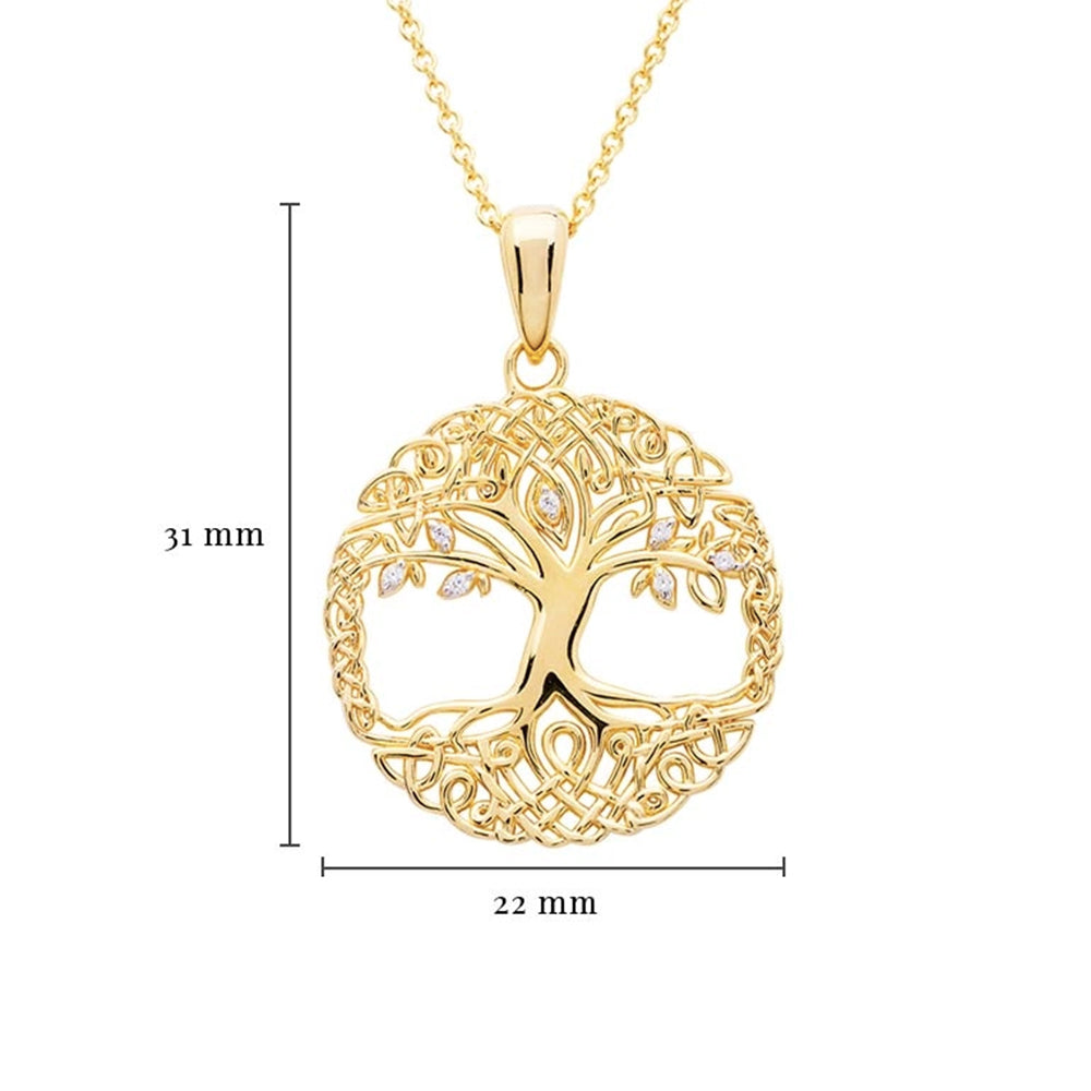 14KT Gold Vermeil Celtic Tree of Life Necklace Embellished With Cubic Zirconias