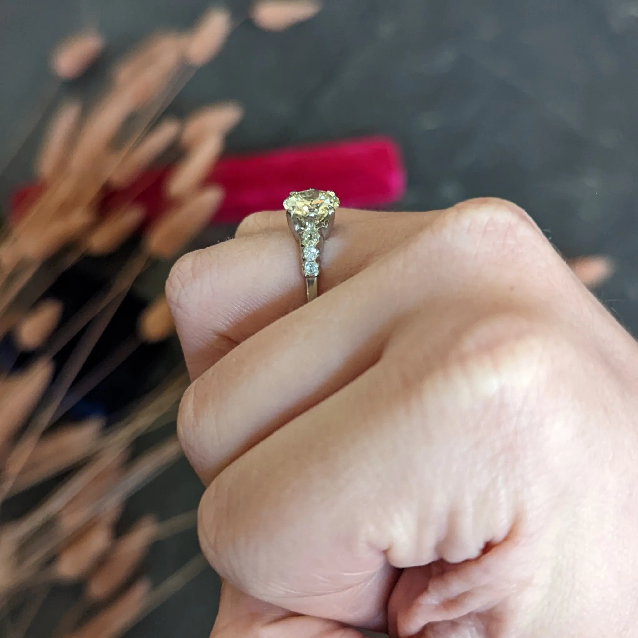 1950's Mid-Century 2.74 CTW Diamond Platinum Engagement Ring