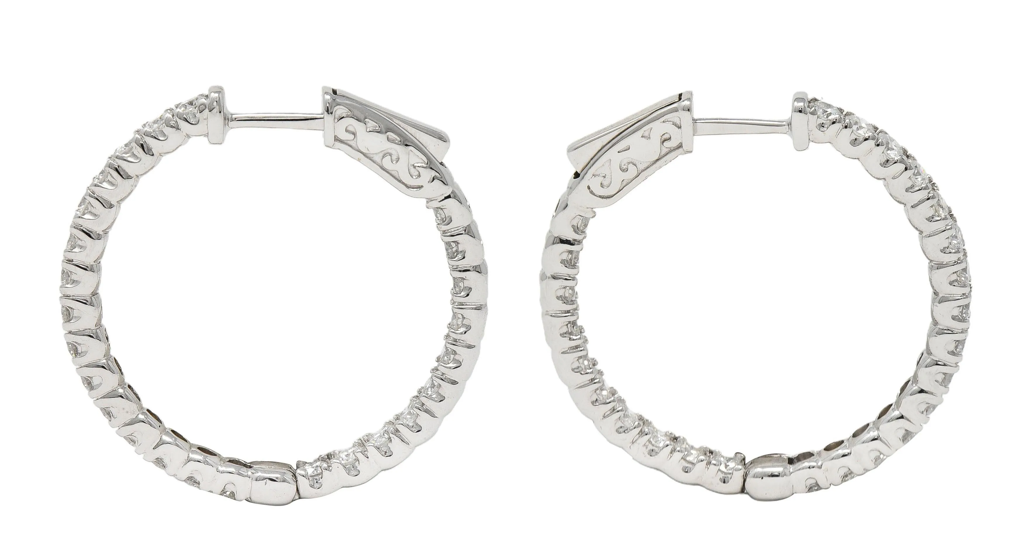 2.00 CTW Diamond 14 Karat White Gold Inside Outside 27 MM Hoop Earrings