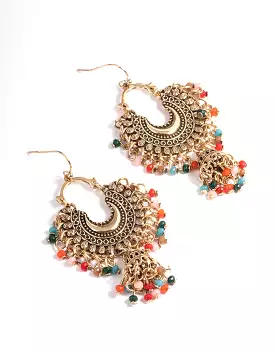 Antique Gold Multi Bead Drop Jhumka Earrings