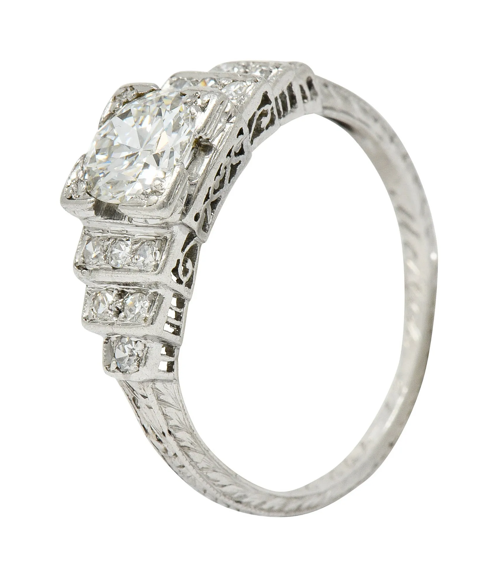 Art Deco 0.95 CTW Diamond Platinum Heart Engagement Ring