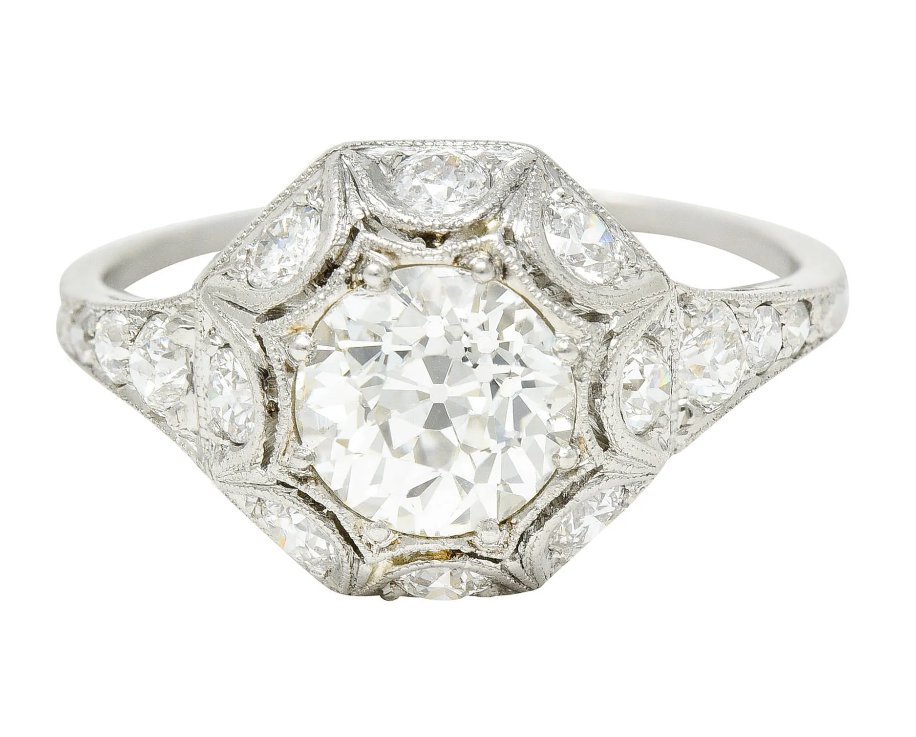 Art Deco 1.62 CTW Diamond Platinum Starburst Cluster Ring