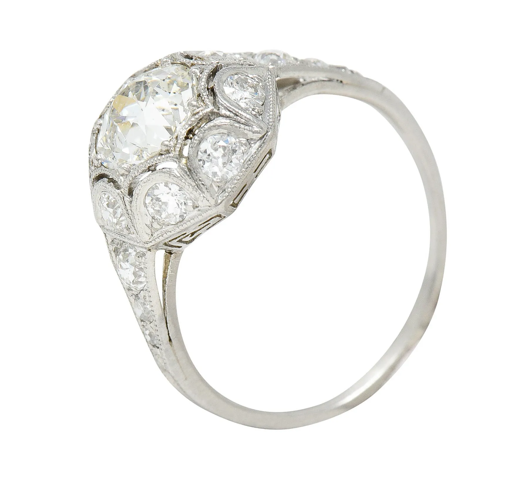 Art Deco 1.62 CTW Diamond Platinum Starburst Cluster Ring