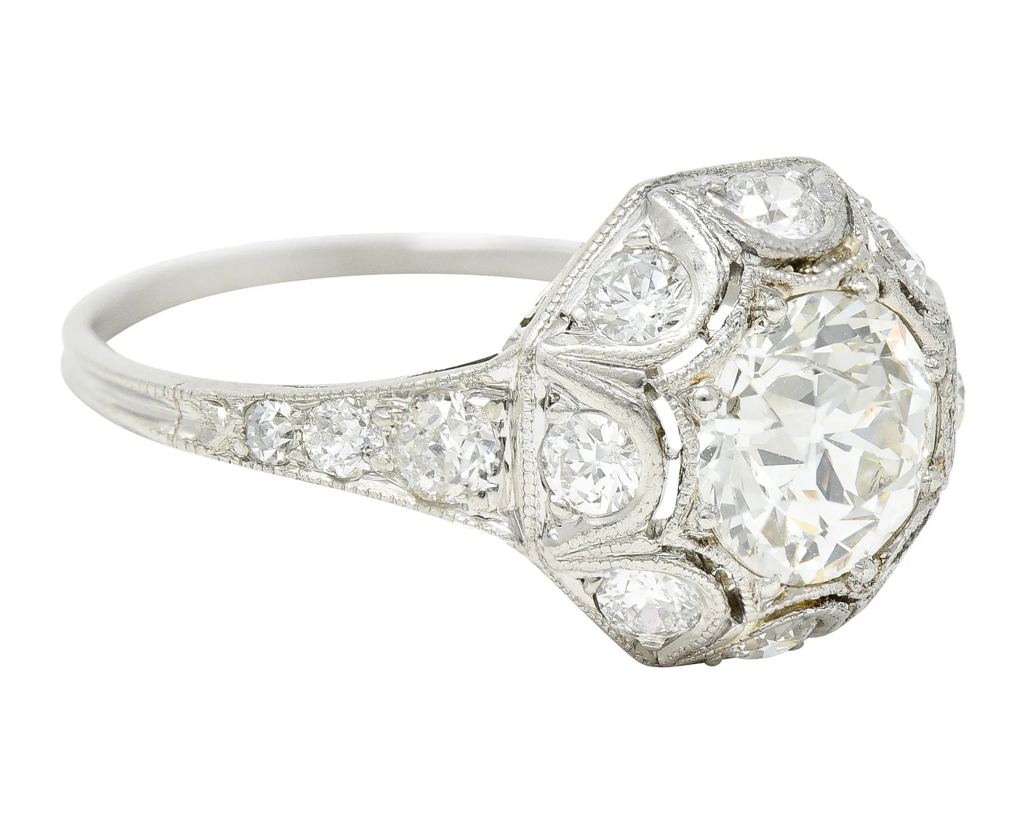 Art Deco 1.62 CTW Diamond Platinum Starburst Cluster Ring