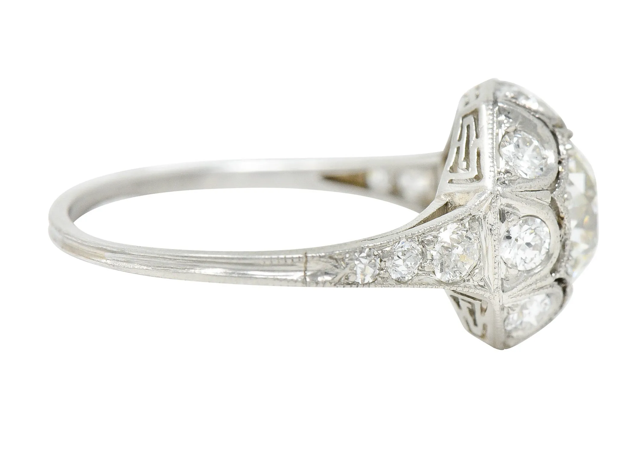 Art Deco 1.62 CTW Diamond Platinum Starburst Cluster Ring