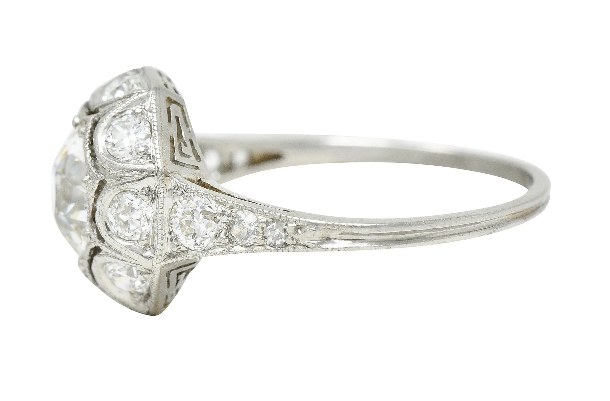 Art Deco 1.62 CTW Diamond Platinum Starburst Cluster Ring