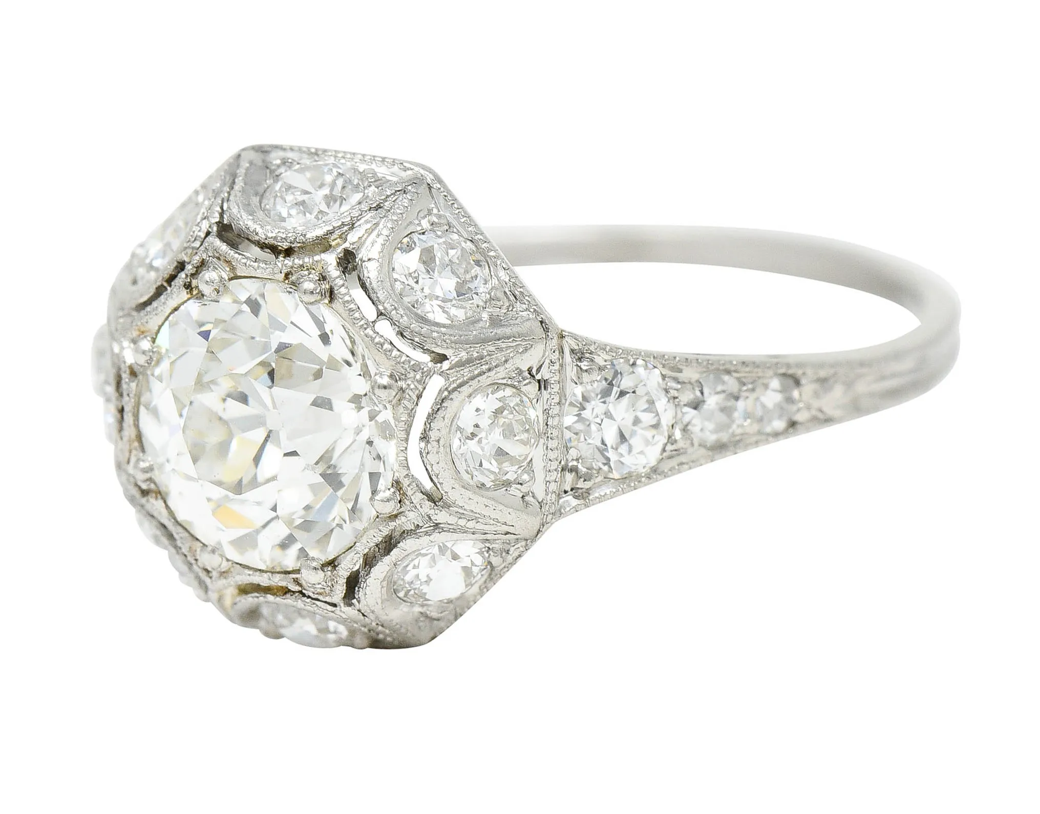 Art Deco 1.62 CTW Diamond Platinum Starburst Cluster Ring