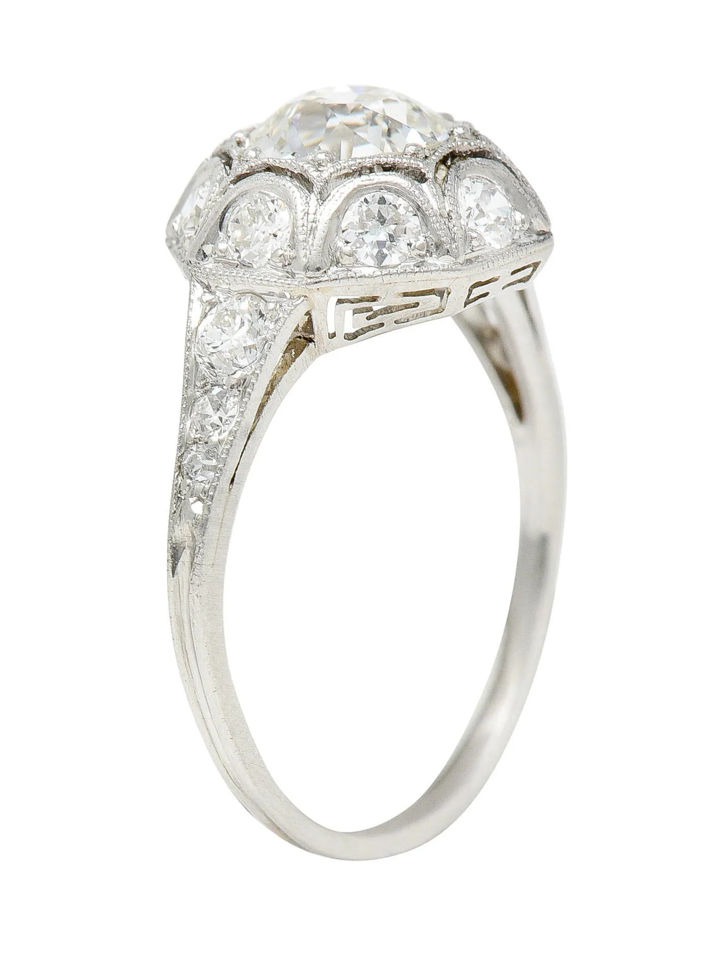 Art Deco 1.62 CTW Diamond Platinum Starburst Cluster Ring