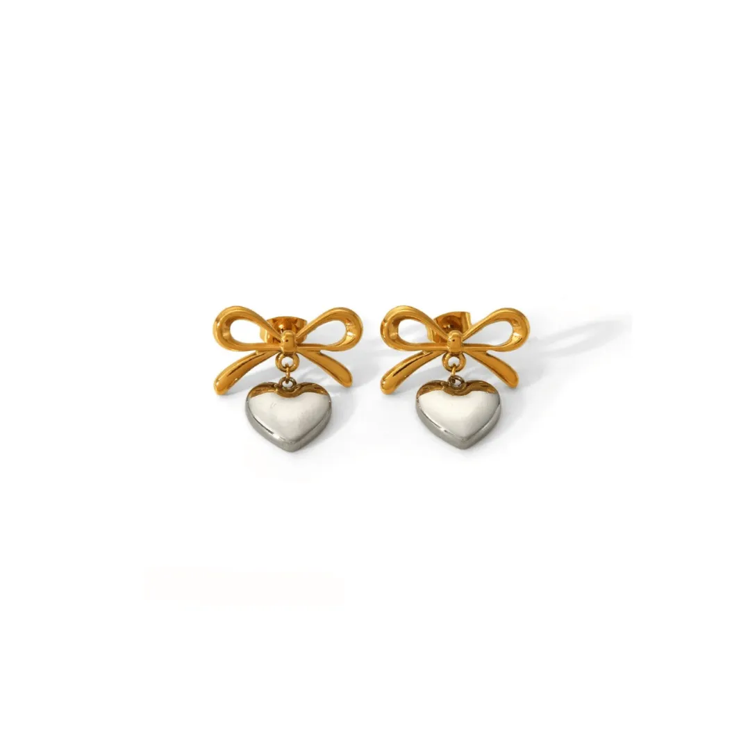 'Belle' Heart Bow Earrings | Mixed Metal