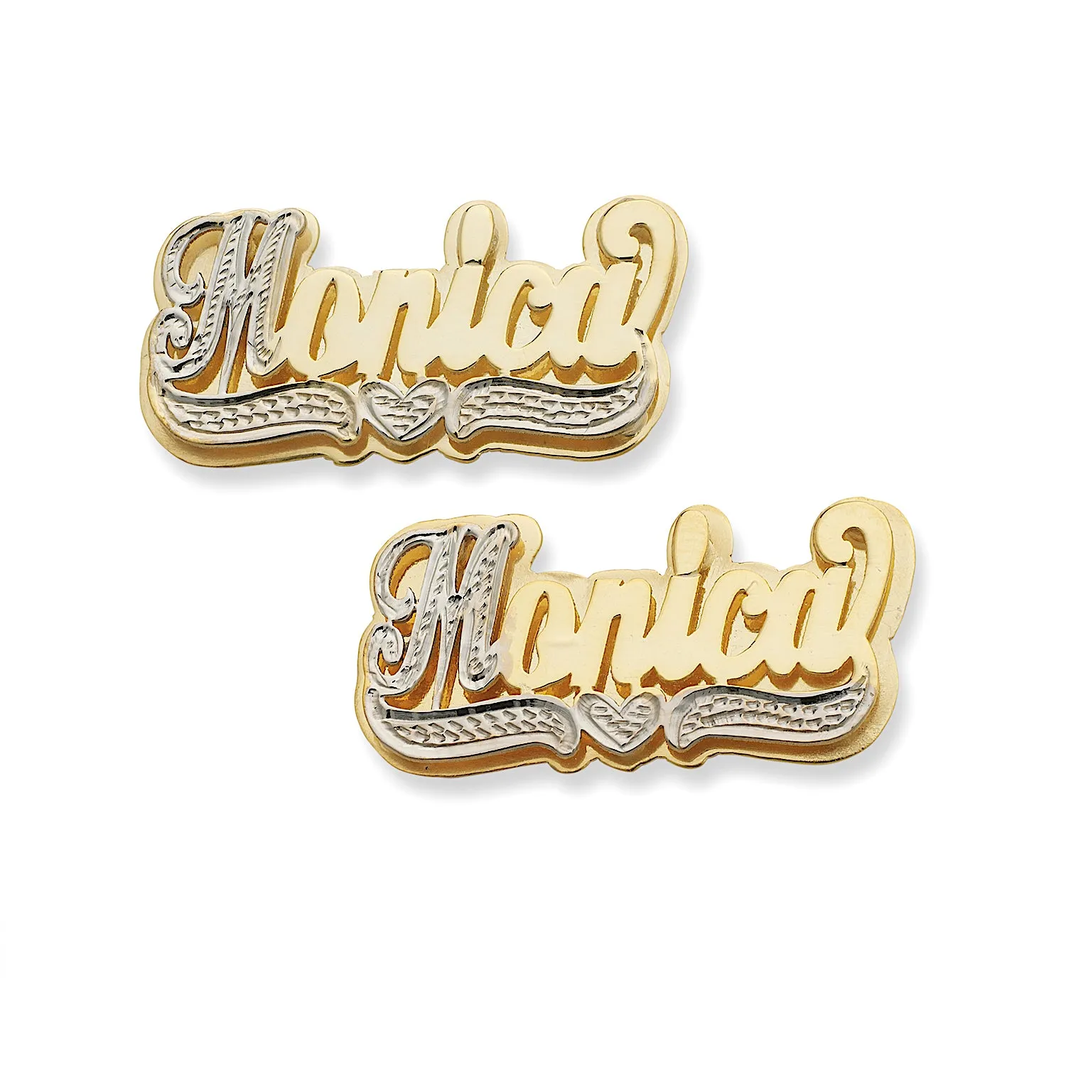 Better Jewelry Script Double 14K Gold Nameplate Stud Earrings