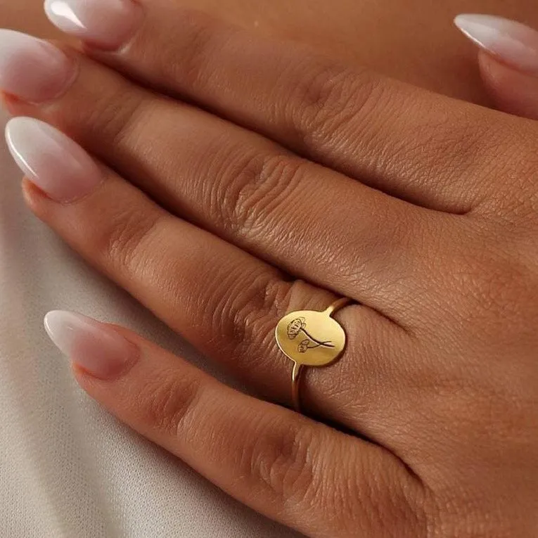 Birth Flower Signet Ring