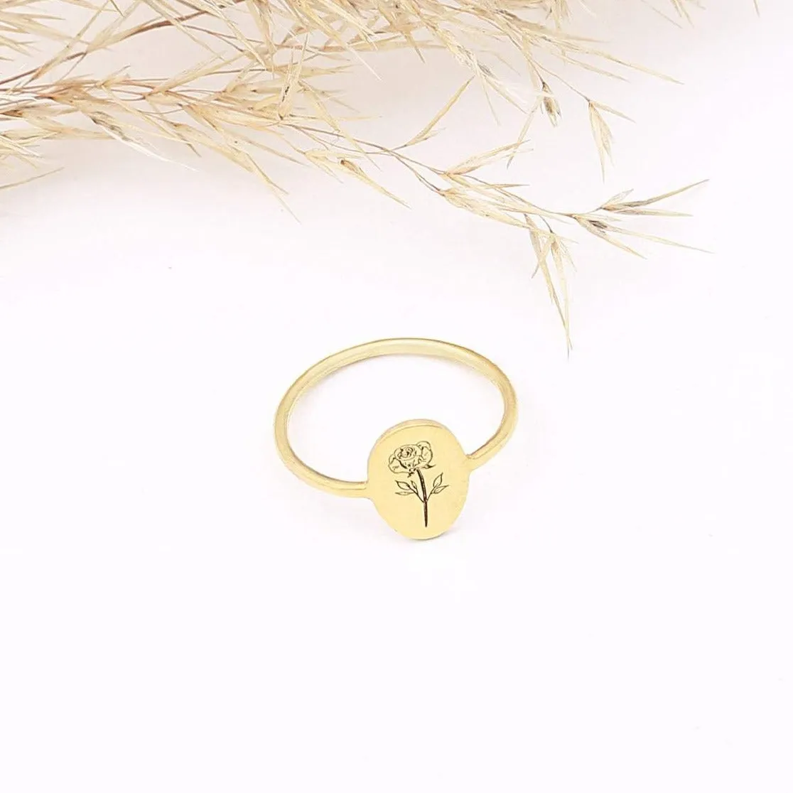 Birth Flower Signet Ring