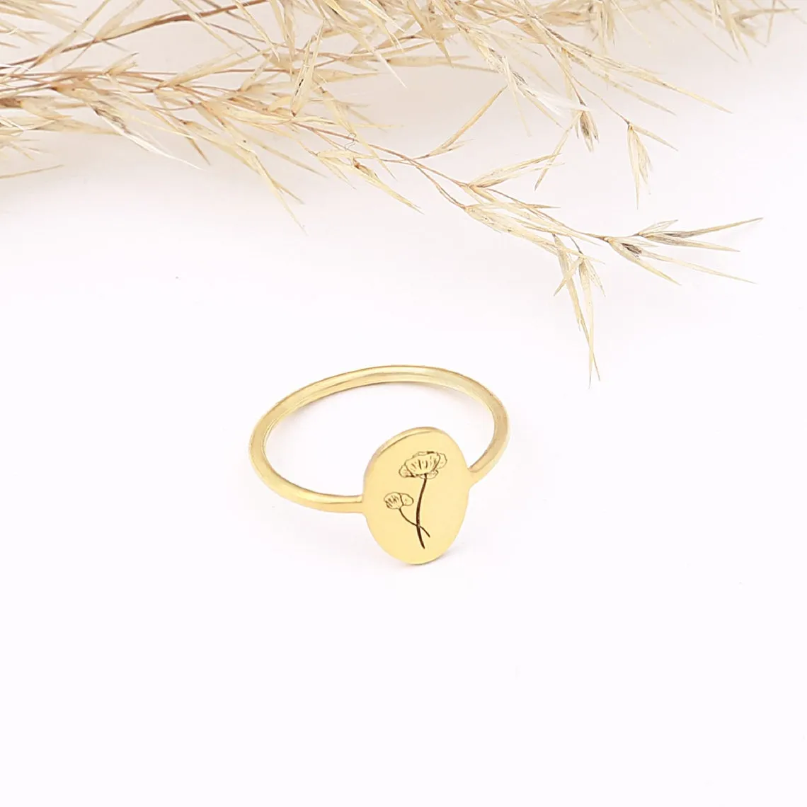 Birth Flower Signet Ring