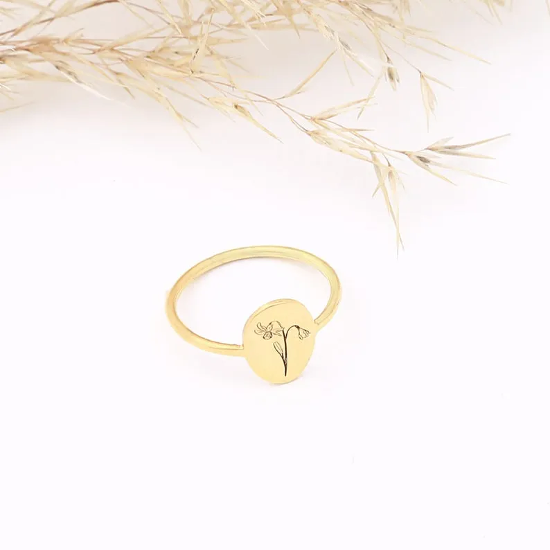 Birth Flower Signet Ring