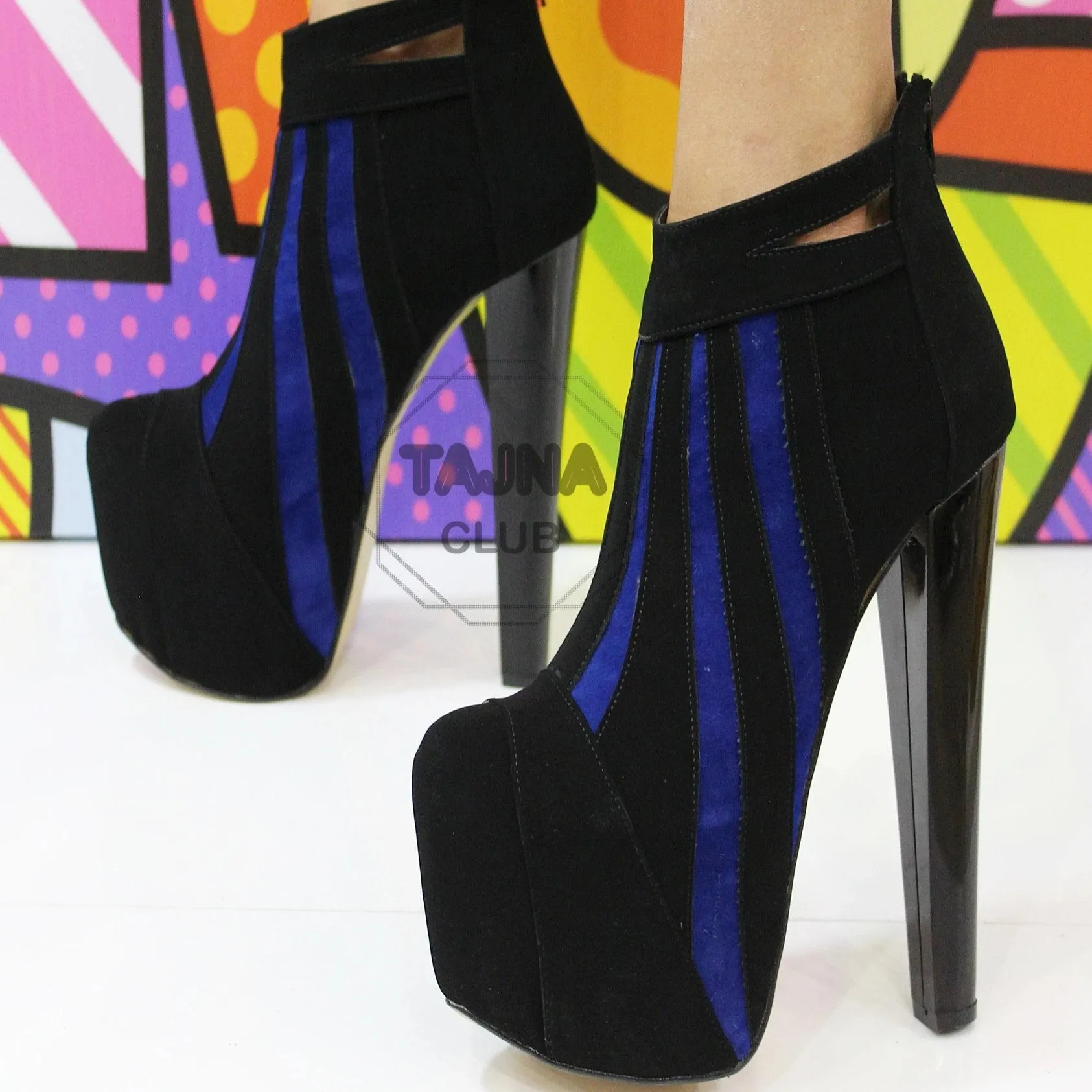 Black Blue Stripe Platform Booties