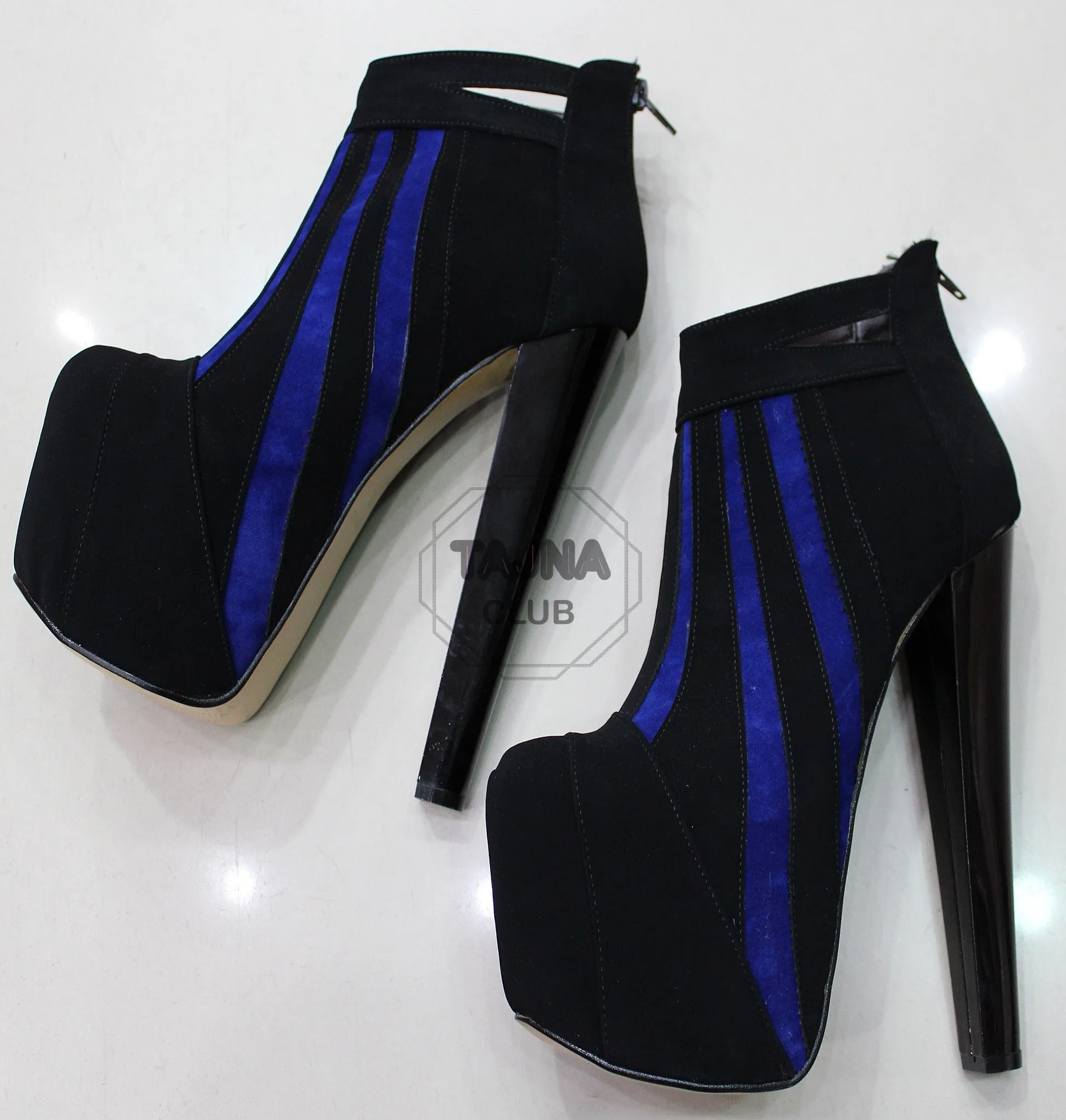 Black Blue Stripe Platform Booties