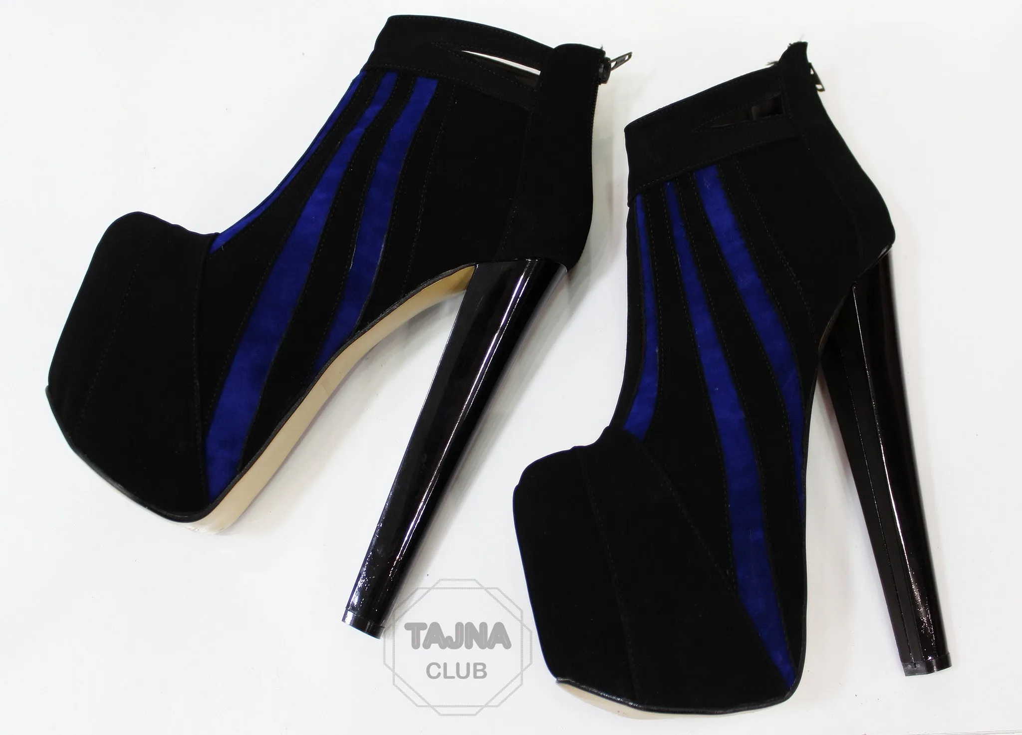 Black Blue Stripe Platform Booties