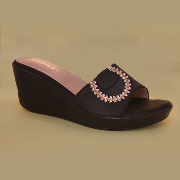 Black Wedge Slippers for women