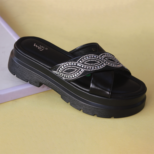 Black Wedge Slippers for women