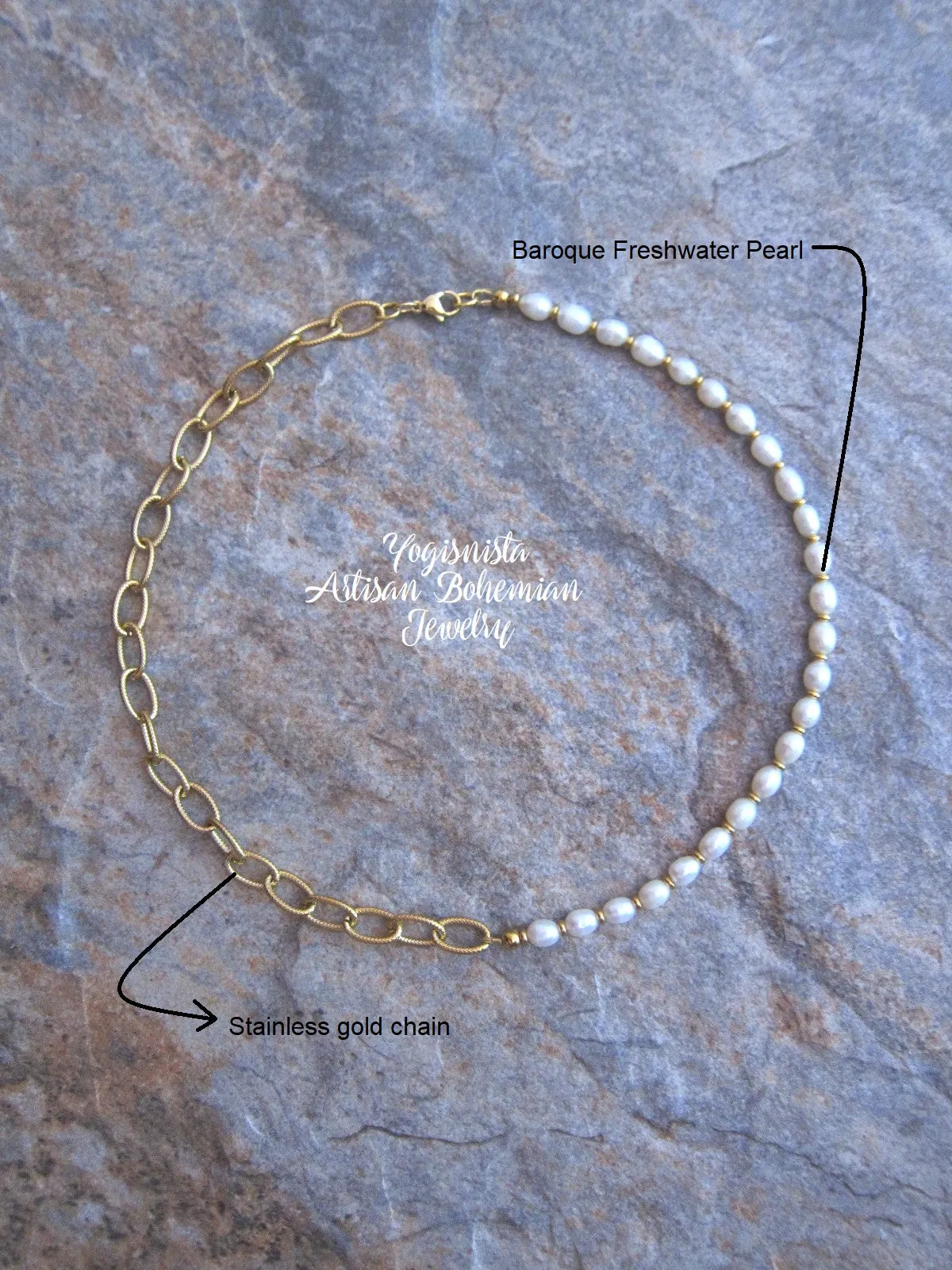 Bora Bora Freshwater Pearl, Stainless Gold Chain Necklace - June Birthstone