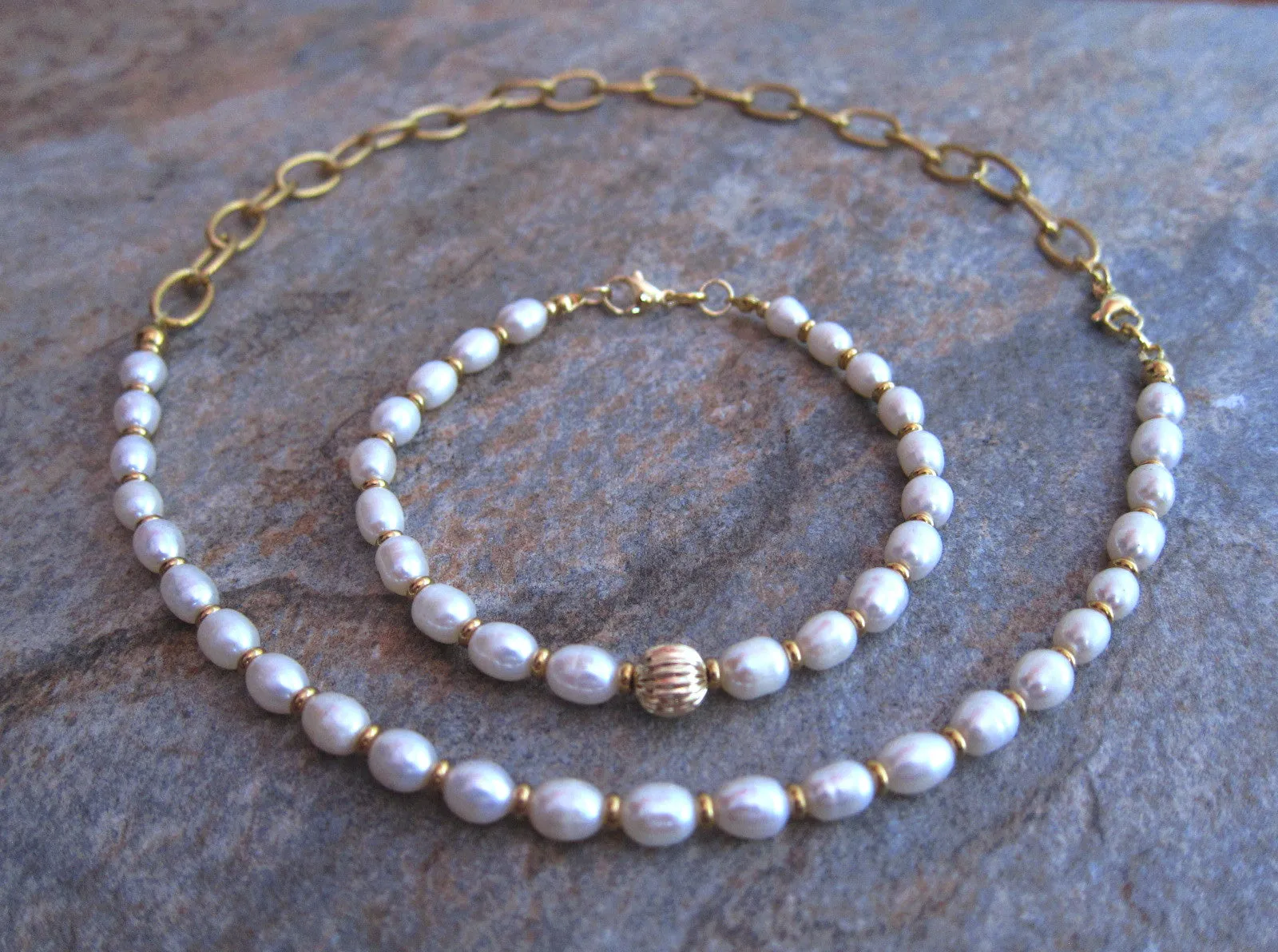 Bora Bora Freshwater Pearl, Stainless Gold Chain Necklace - June Birthstone