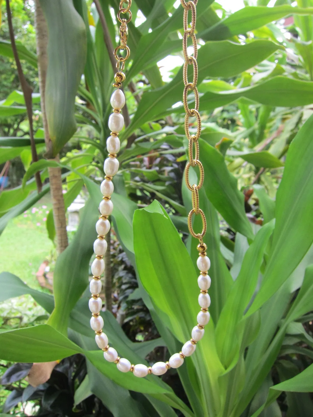 Bora Bora Freshwater Pearl, Stainless Gold Chain Necklace - June Birthstone