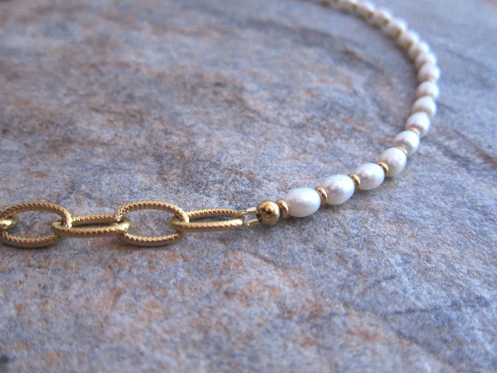 Bora Bora Freshwater Pearl, Stainless Gold Chain Necklace - June Birthstone