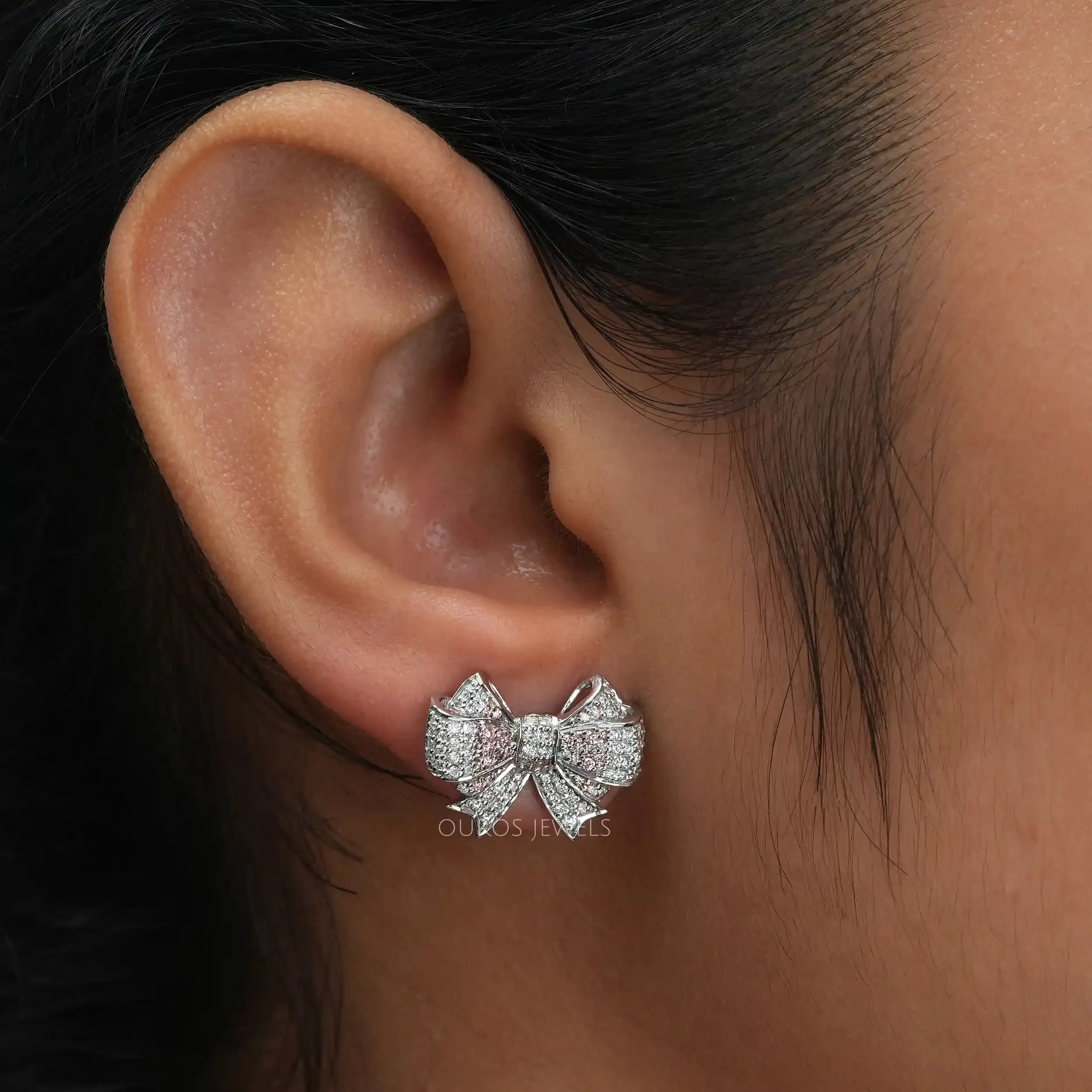 Bow Shape Round Cut cluster Diamond Stud Earrings