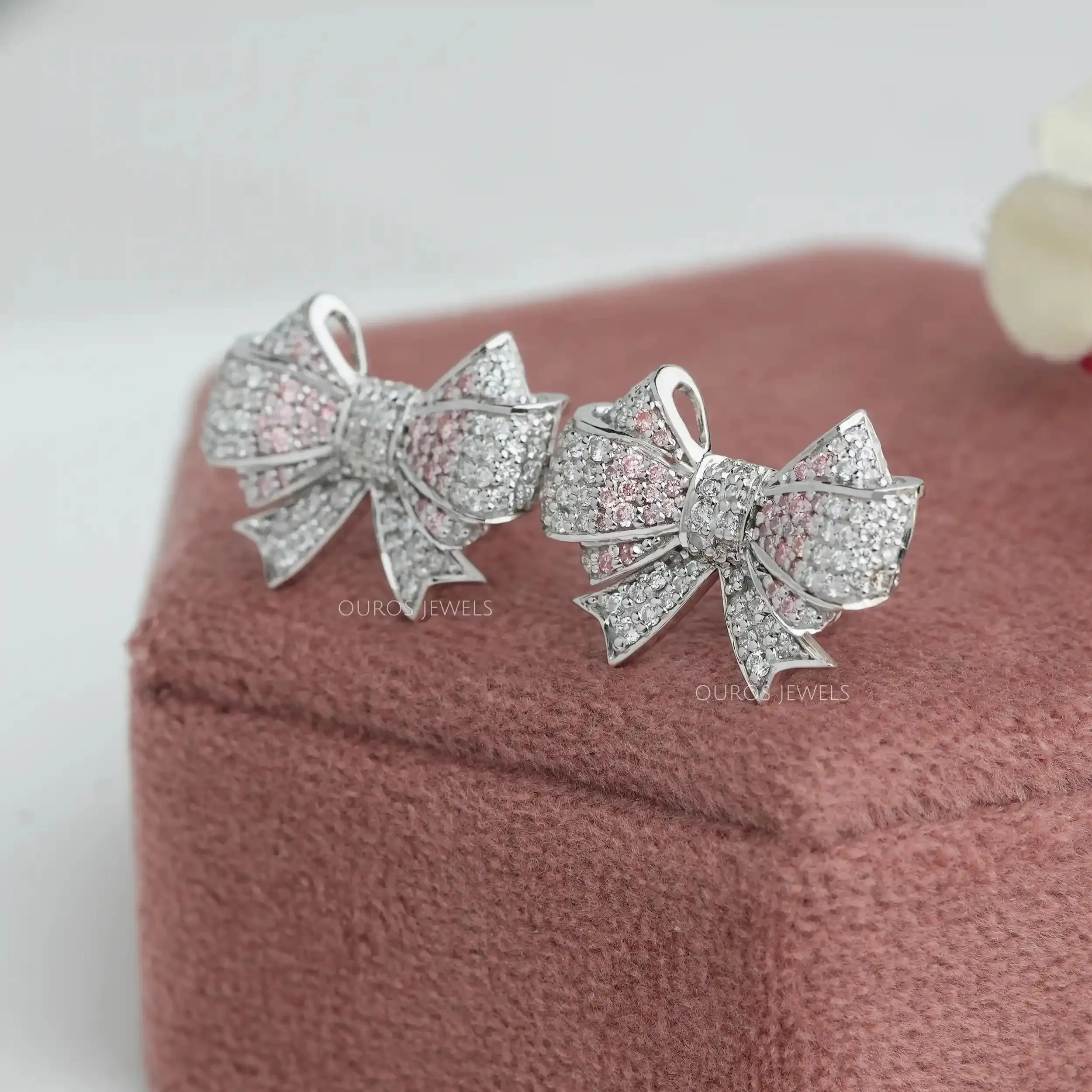 Bow Shape Round Cut cluster Diamond Stud Earrings