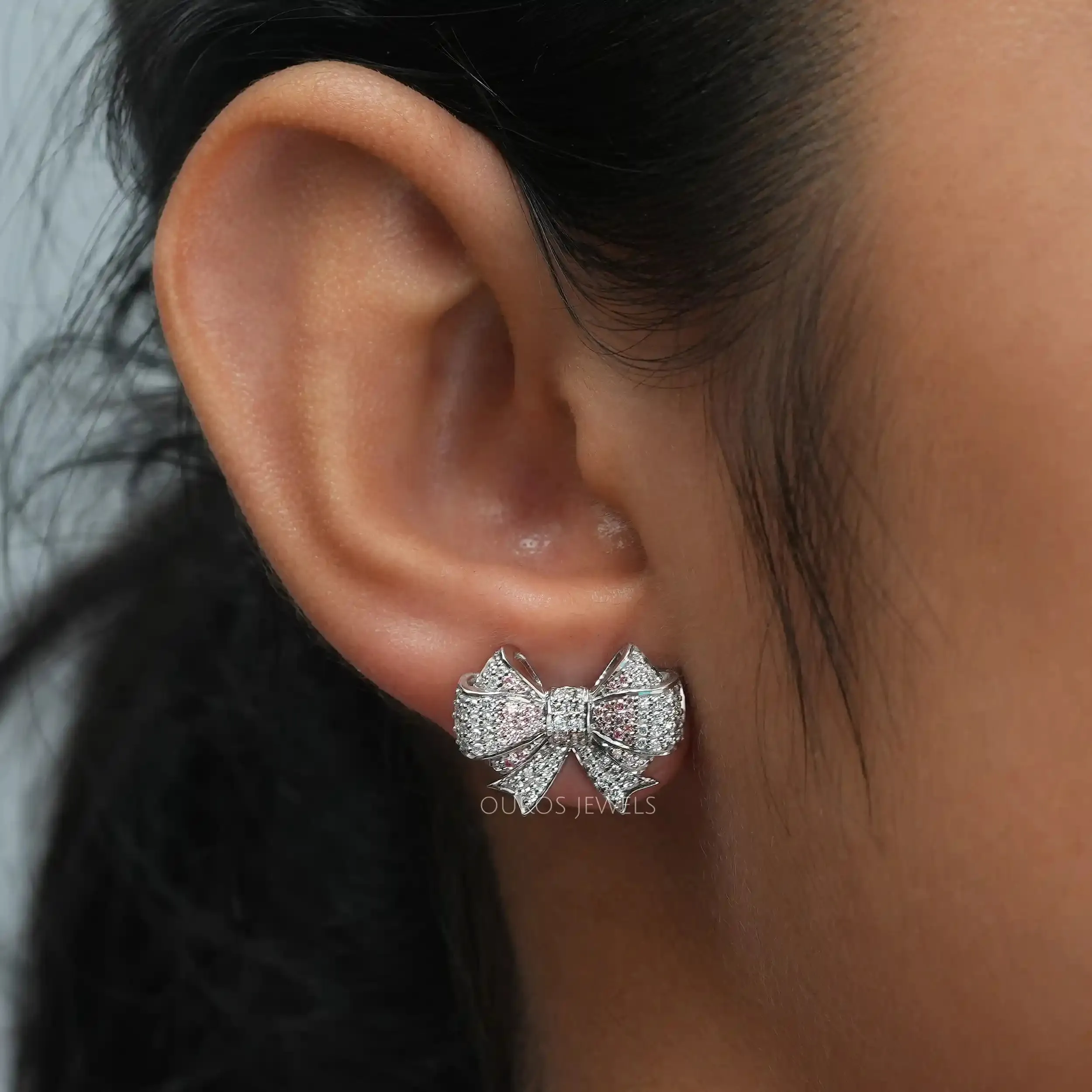 Bow Shape Round Cut cluster Diamond Stud Earrings