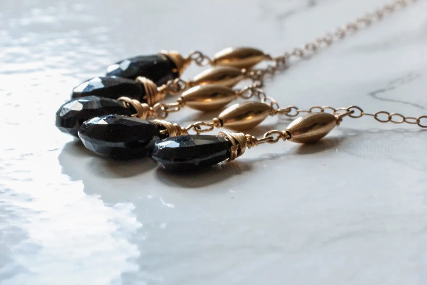 Cascade Gemstone Necklace - Black Spinel