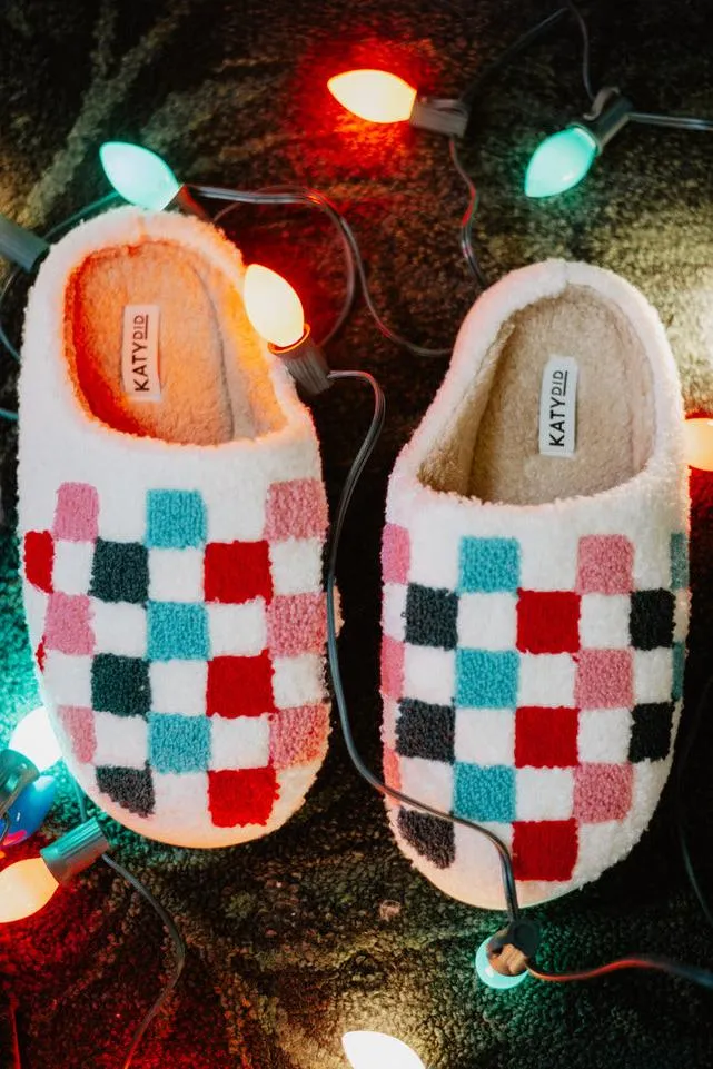 Christmas Multicolored Checkered Slippers