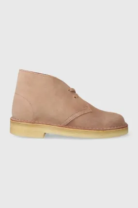 Clarks suede shoes Desert Boot women's beige color 26173214