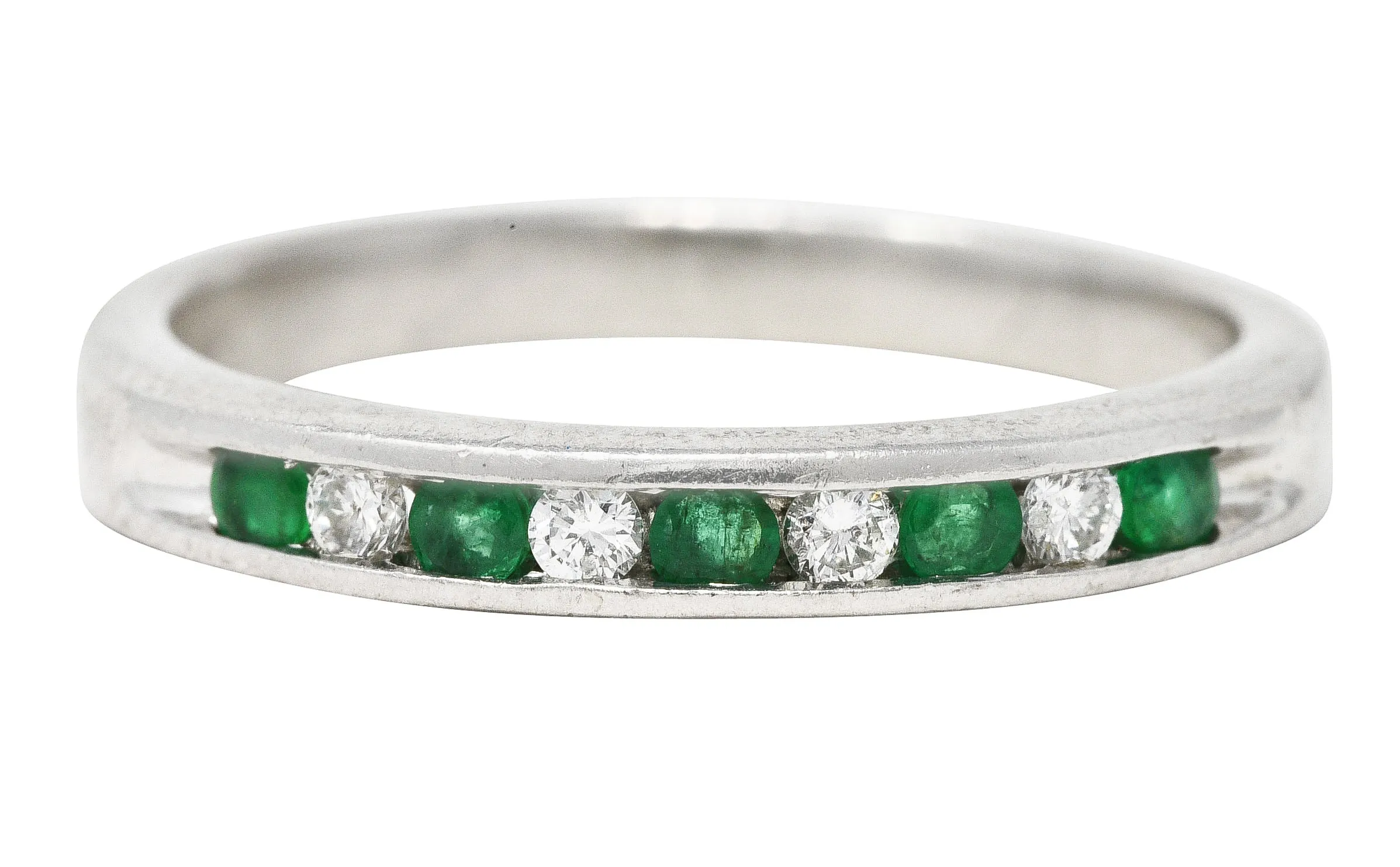 Contemporary 0.34 Diamond Emerald Platinum Channel Band Ring