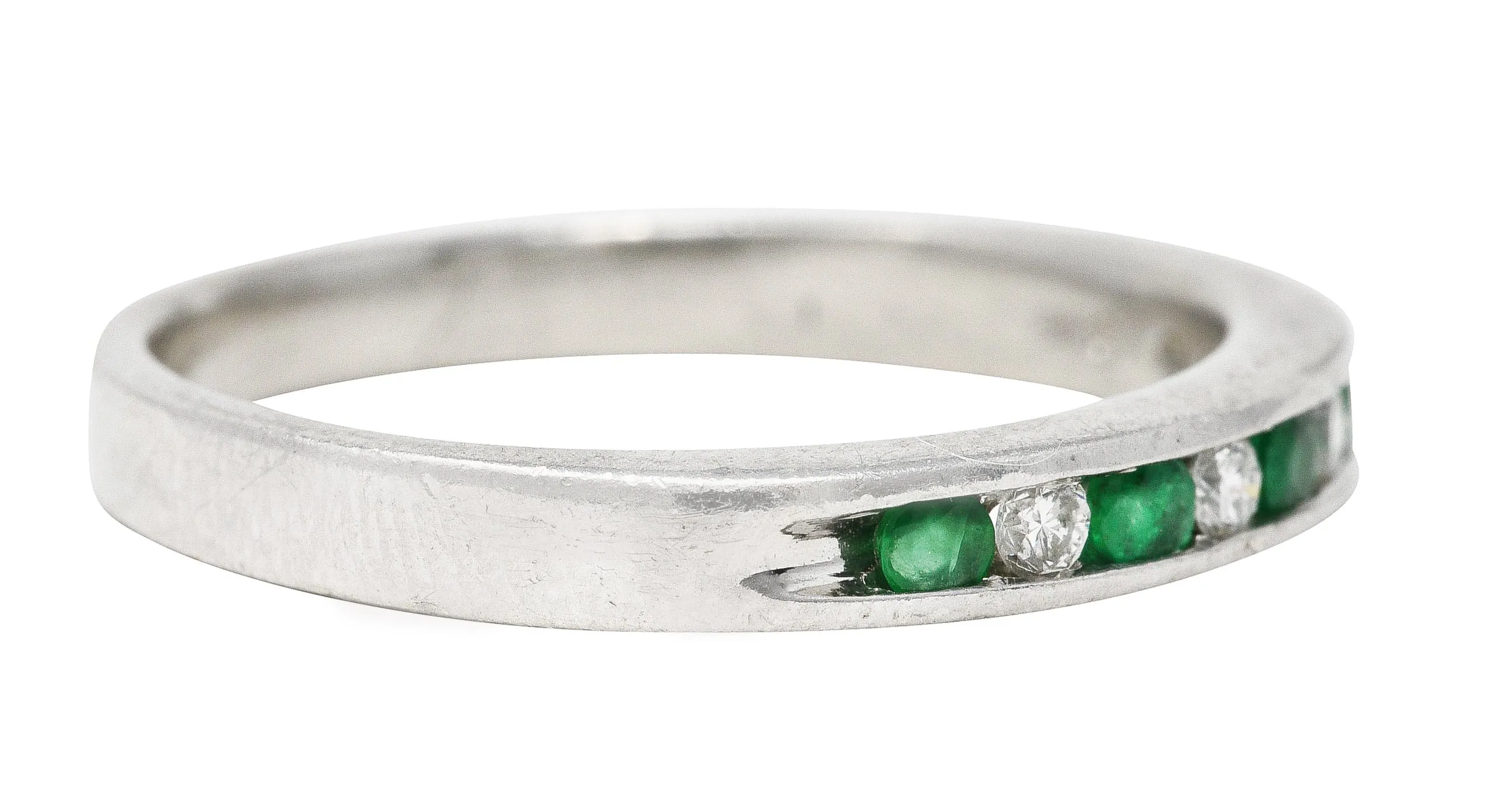 Contemporary 0.34 Diamond Emerald Platinum Channel Band Ring