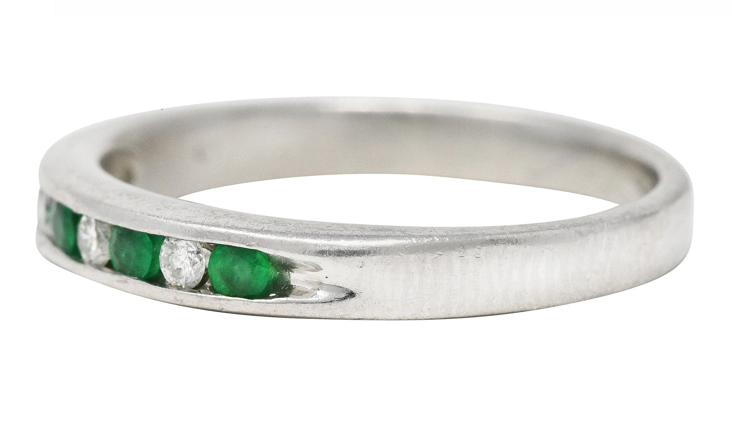 Contemporary 0.34 Diamond Emerald Platinum Channel Band Ring