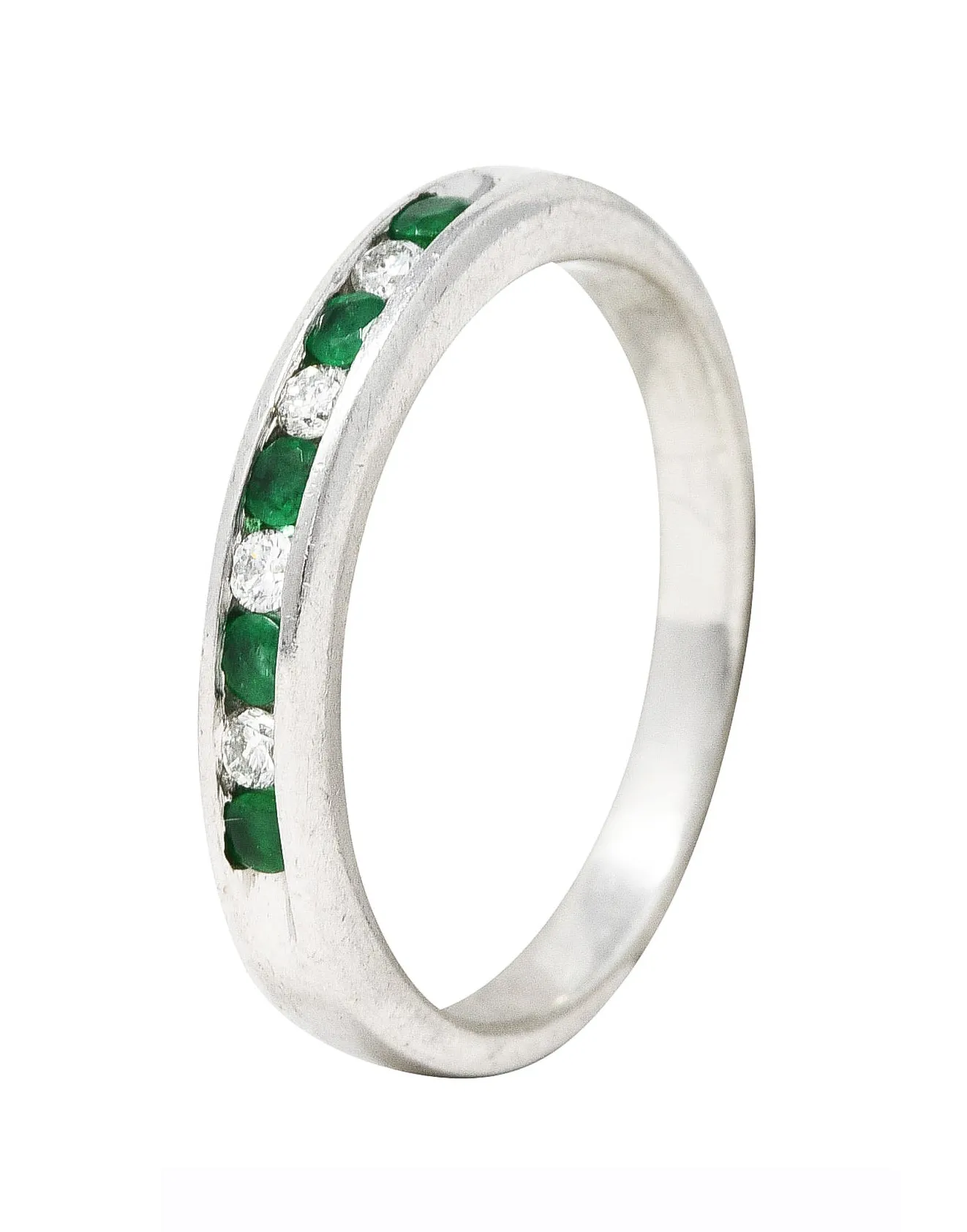 Contemporary 0.34 Diamond Emerald Platinum Channel Band Ring