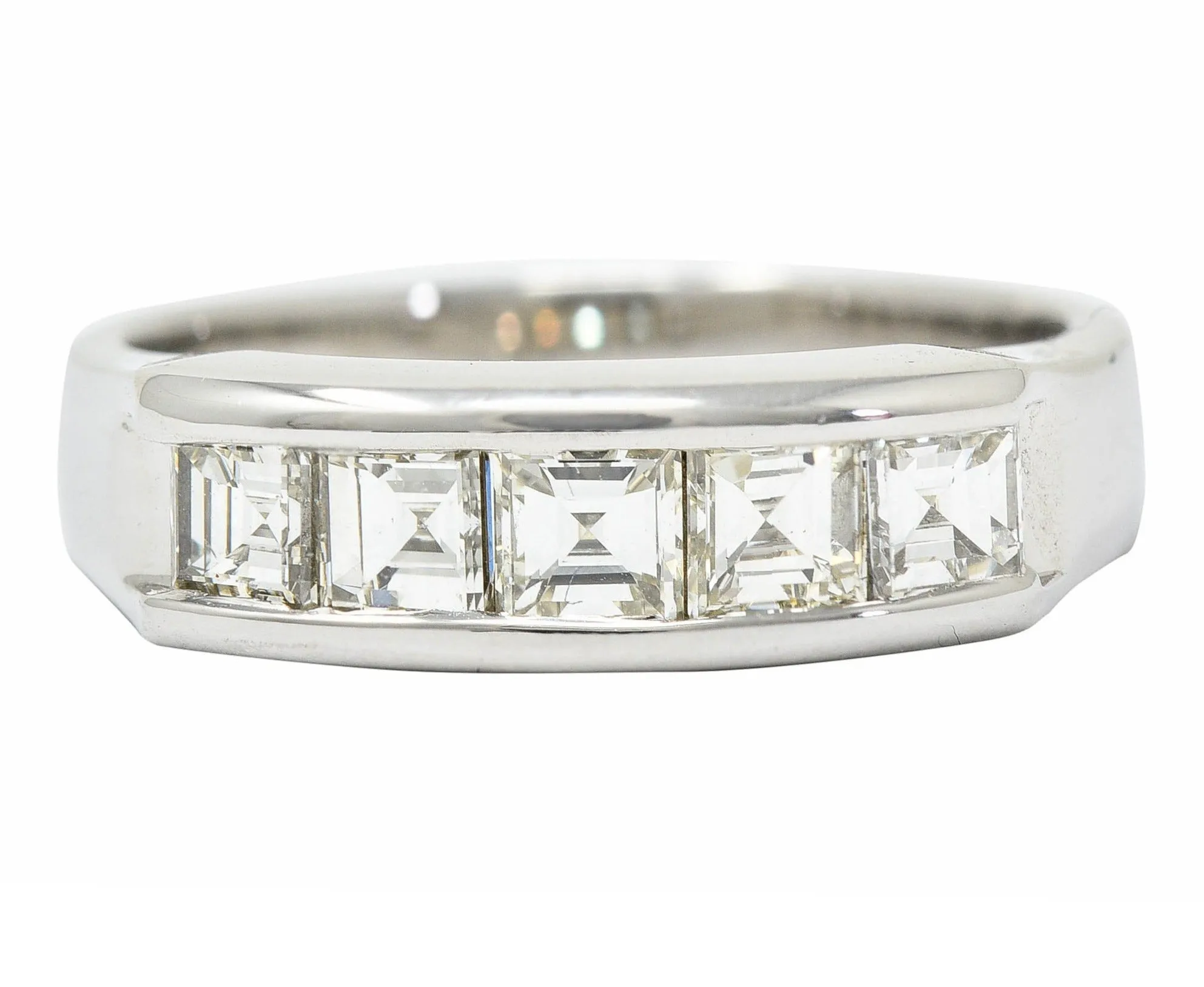 Contemporary 1.03 CTW Square Step Cut Diamond Platinum Stacking Band Ring